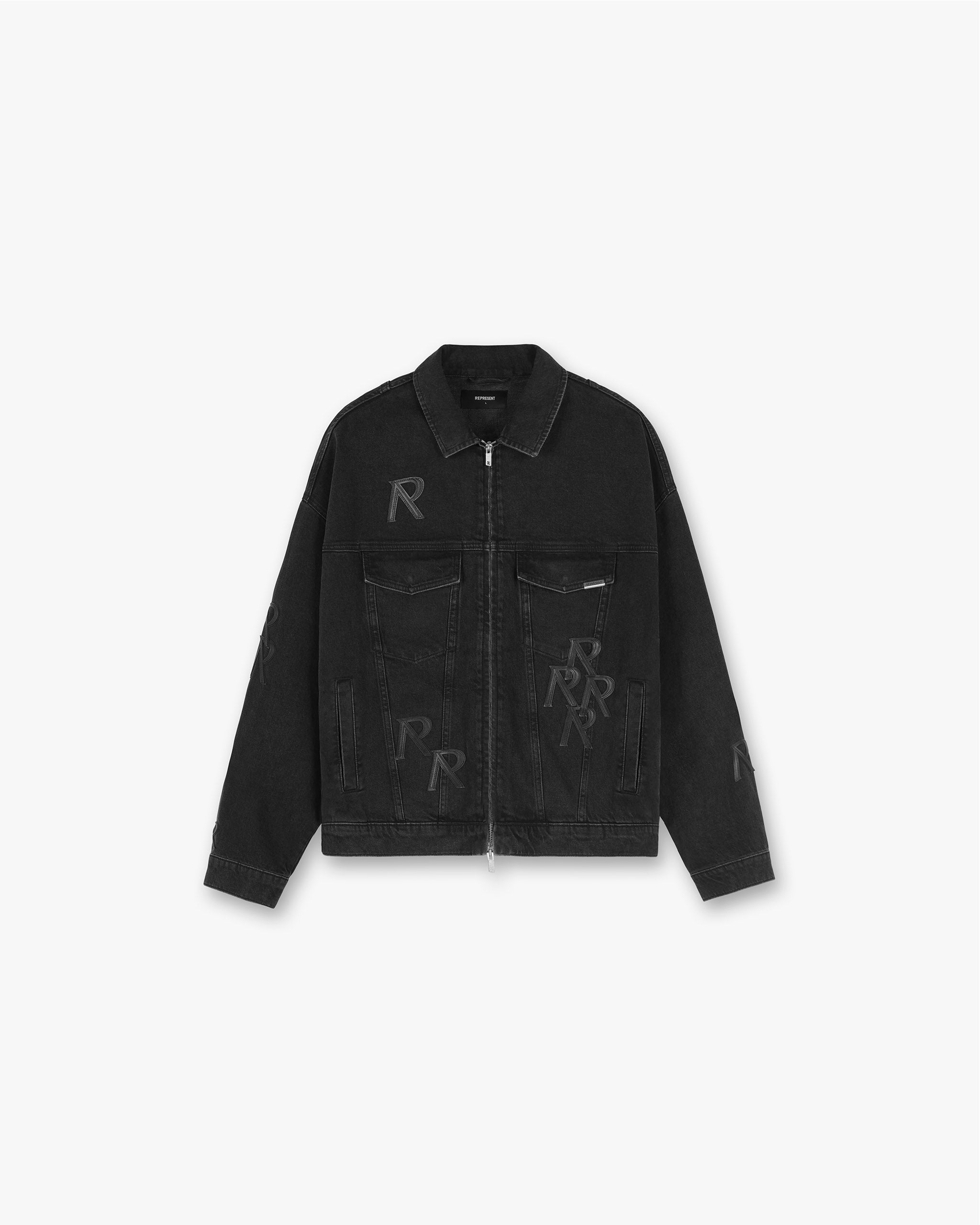 R4 Initial Denim Jacket for Men - Distressed Black Denim Jacket with Vintage Wash | Perfect for Casual Outfits, Streetwear & Fall Layering