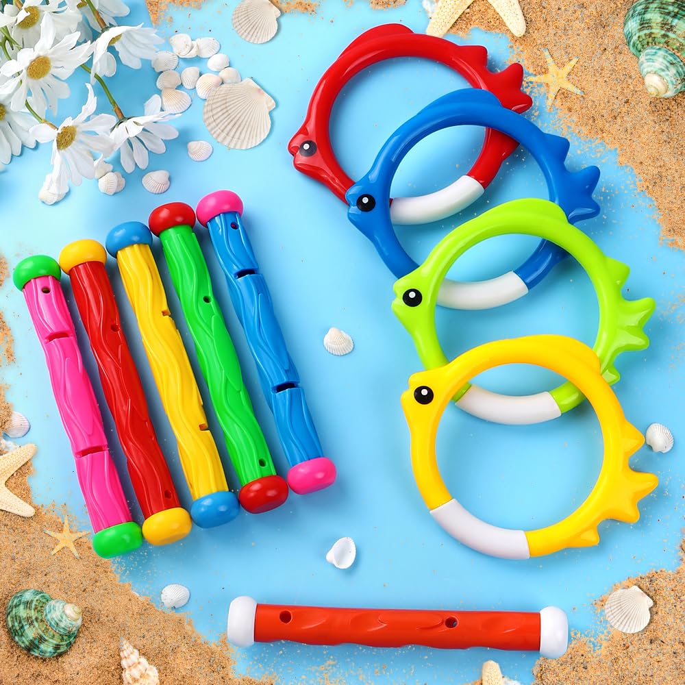 10PCS Colorful Dive Rings & Sticks - Kids Pool Toys for Swimming Training & Games