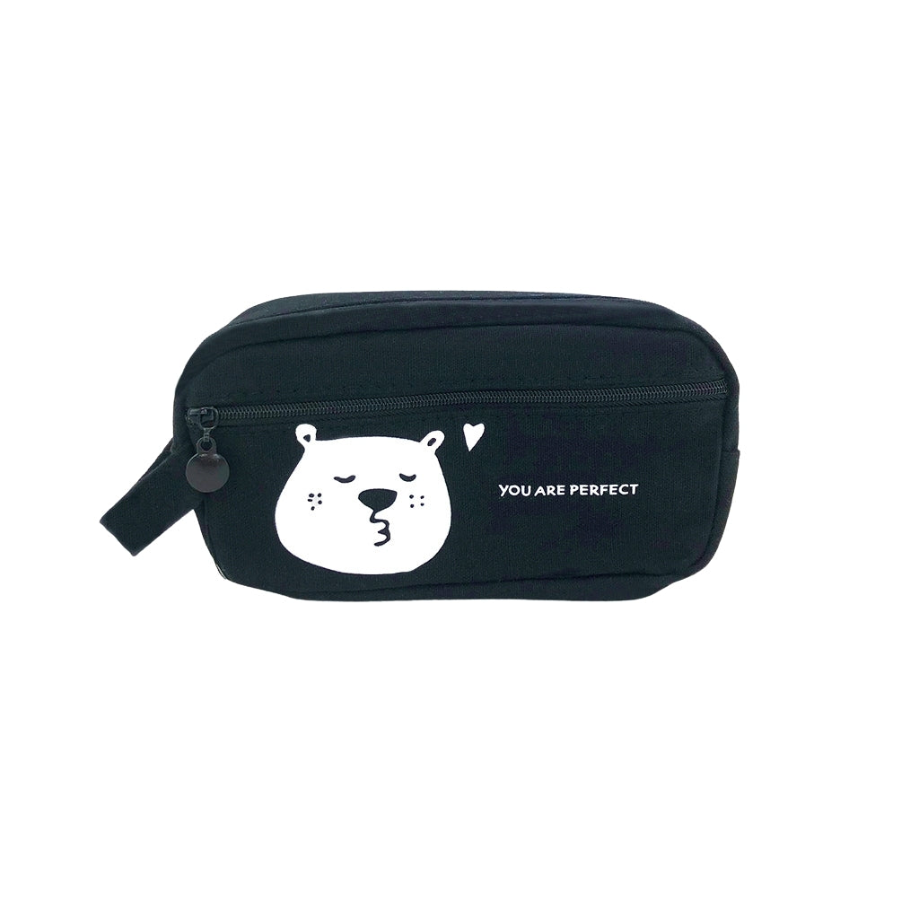 Premium Canvas Pencil Case with Cute Bear Design - Durable School & Office Supplies for Students, Artists & Professionals - Perfect for Backpacks, Desks & Travel Organization