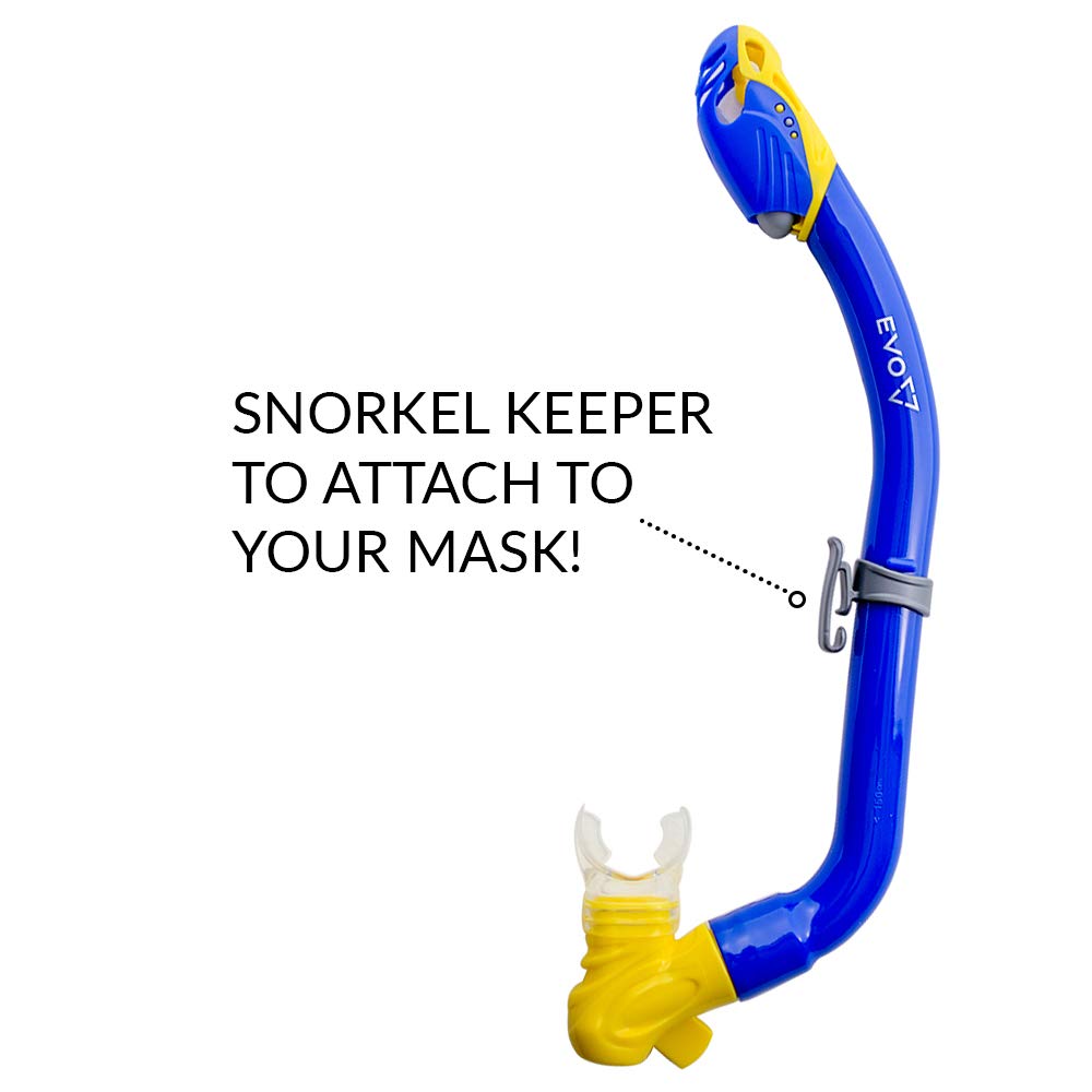 EVO One Dry Snorkel for Kids - Comfortable Snorkeling Gear with Splash Guard & Lower Purge Valve - Best Swimming Accessories for Children - Perfect for Pool, Beach & Ocean Adventures