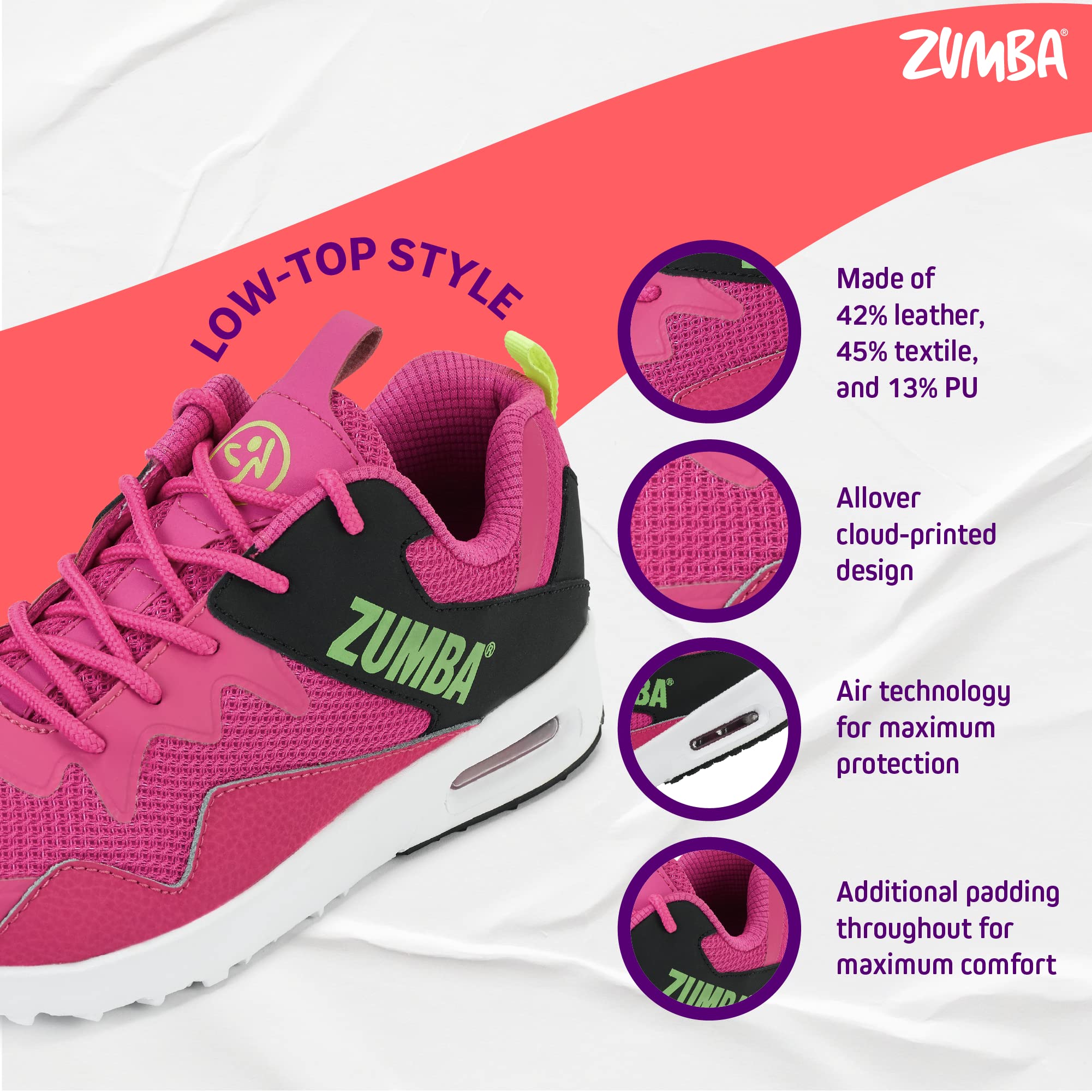 ZUMBA Women's Air Classic Sneakers - Non-Slip Low-Top Dance Shoes for Women | Comfortable & Lightweight for Zumba, Jazzercise & Fitness Classes