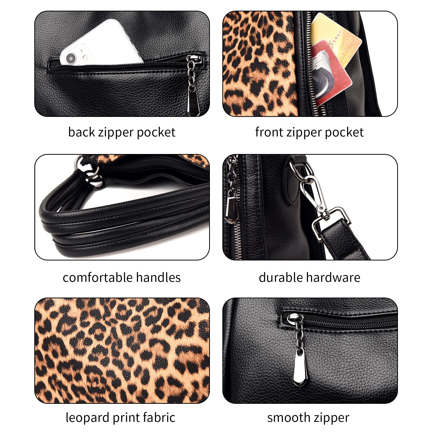Stylish NOTAG Women's Leopard Print Tote Bag - Soft PU Leather Shoulder Purse with Multiple Pockets, Top Handle & Crossbody Strap | Perfect for Work, Travel & Everyday Use