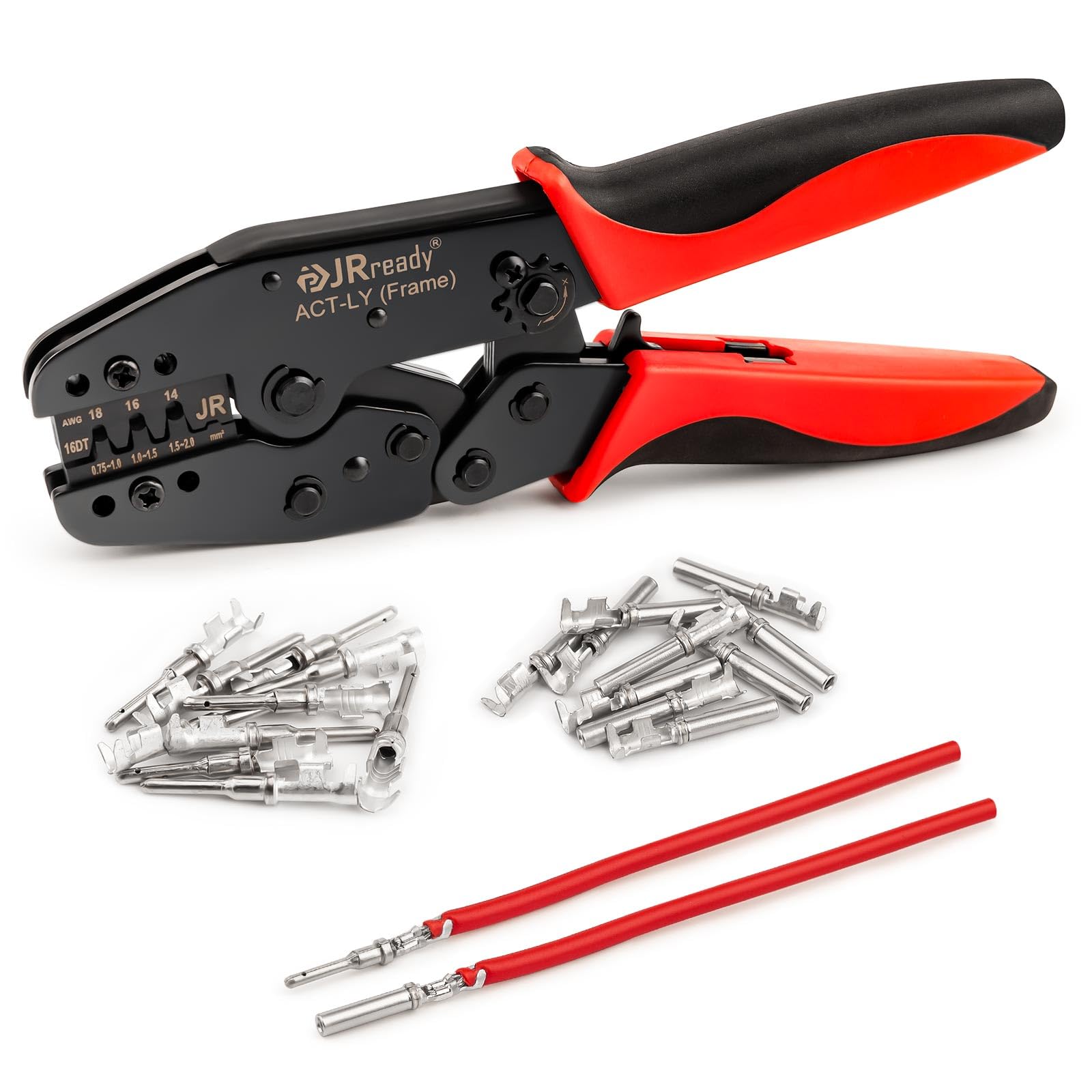 JRready ACT-LY-16DT Deutsch Crimp Tool - Professional Open Barrel Terminal Crimper for DT Connectors (16 Size, 18-14AWG) | Ideal for Automotive Wiring, Electrical Repairs & DIY Projects