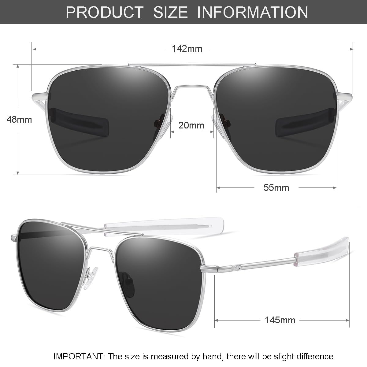 Gleyemor Polarized Square Aviator Sunglasses for Men - Retro Military Tough Guy Style UV Protection Shades - Perfect for Driving, Outdoor Sports & Fashion Accessories