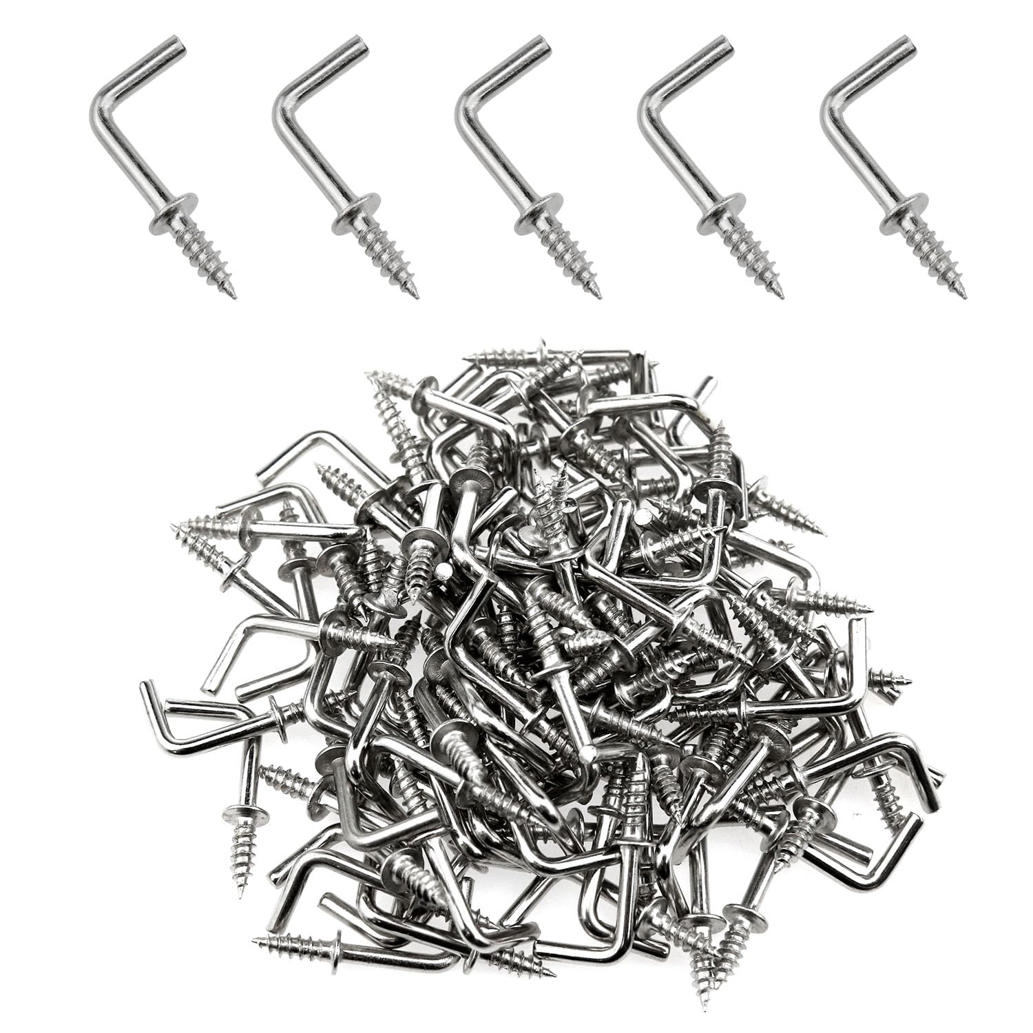 1/2 Inch Silver L-Shaped Metal Hooks - 100PCS Small Square Bend Hooks for Crafts, Hanging Decor & DIY Projects - Perfect for Home, Office & Workshop Organization