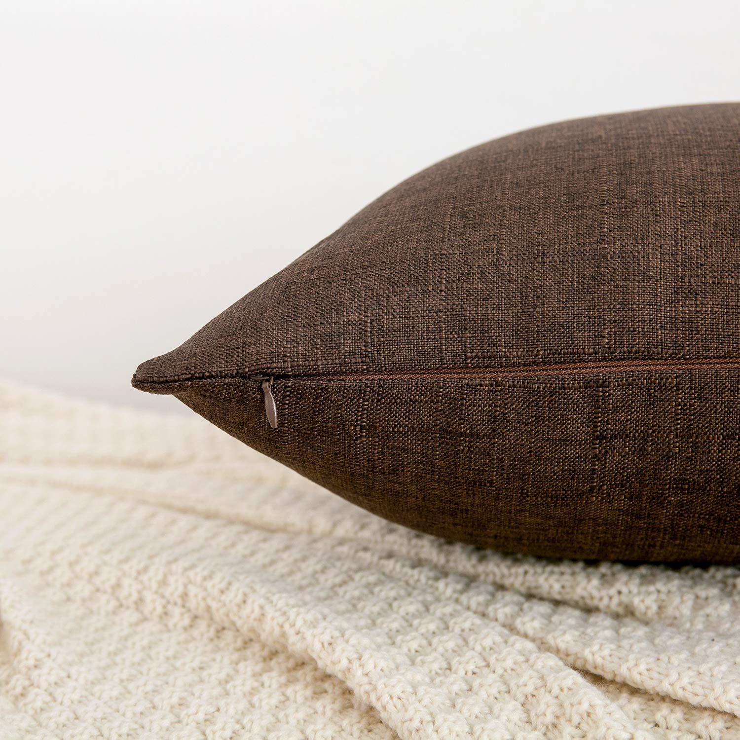 Premium Linen Decorative Throw Pillow Covers 18x18 Inch - Set of 2 Soft Square Dark Brown Cushion Covers for Sofa, Couch, Bed & Chair - Perfect for Living Room, Bedroom & Home Decor