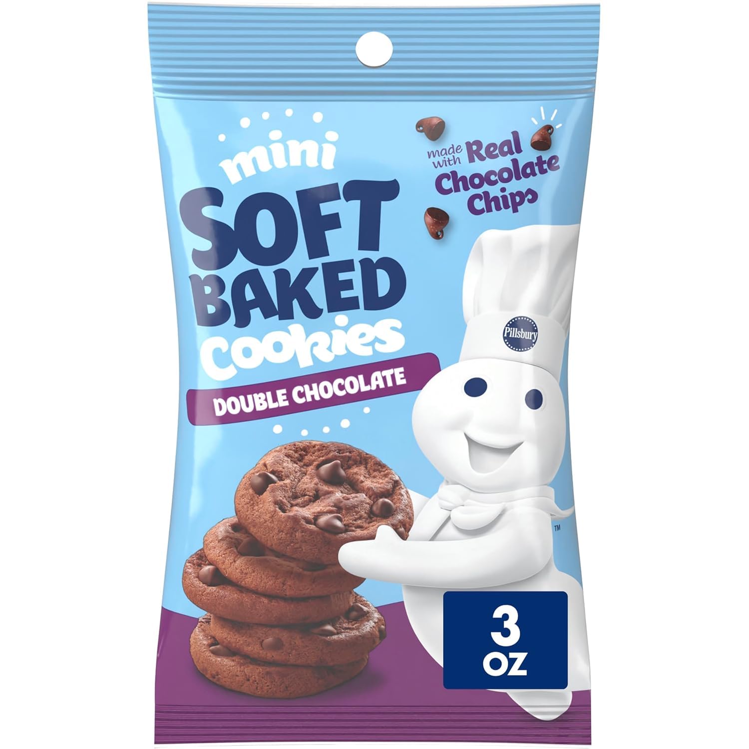 Pillsbury Mini Double Chocolate Cookies - 6 Count, 18 oz (Pack of 9) | Soft Baked Chocolate Chip Cookies for Snacks, Parties & Lunchboxes | Perfect for Kids, Office Treats & Holiday Desserts