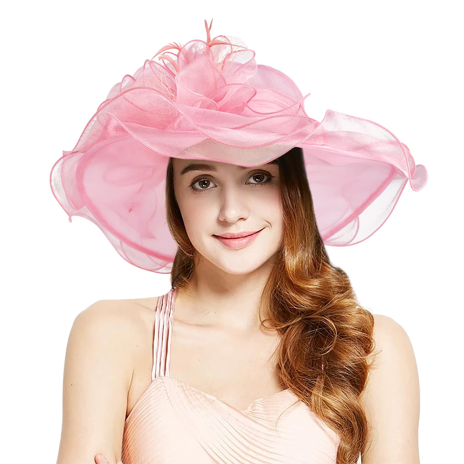 Elegant Derby Hats for Women with Headband Hairpin - Vintage Cloche Kentucky Hats for Ladies - Organza Tea Party Bridal Church Hats - Perfect for Weddings, Garden Parties & Special Occasions