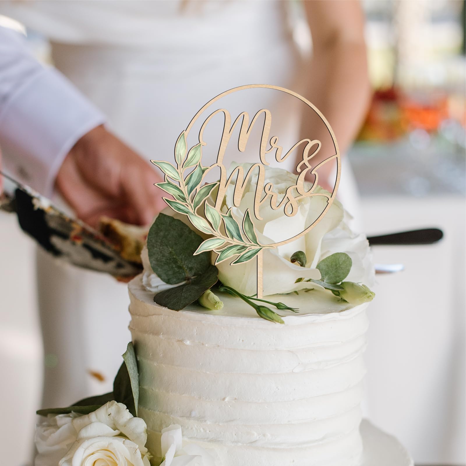 Mr & Mrs Wooden Cake Topper - Elegant Green Wedding Cake Decor (Design 02) | Perfect for Anniversary, Bridal Shower & Romantic Celebrations