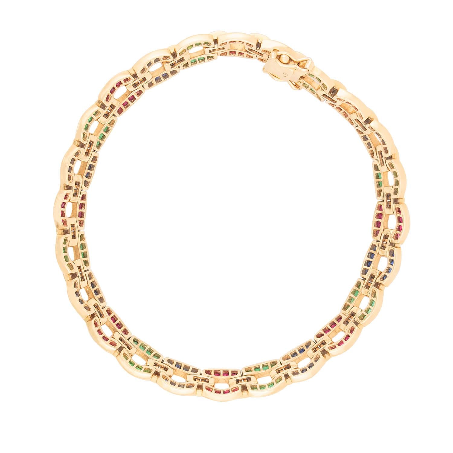 18k Gold Emerald Ruby Sapphire Diamond Line Bracelet for Women - Elegant Jewelry Gift for Wedding, Anniversary & Special Occasions