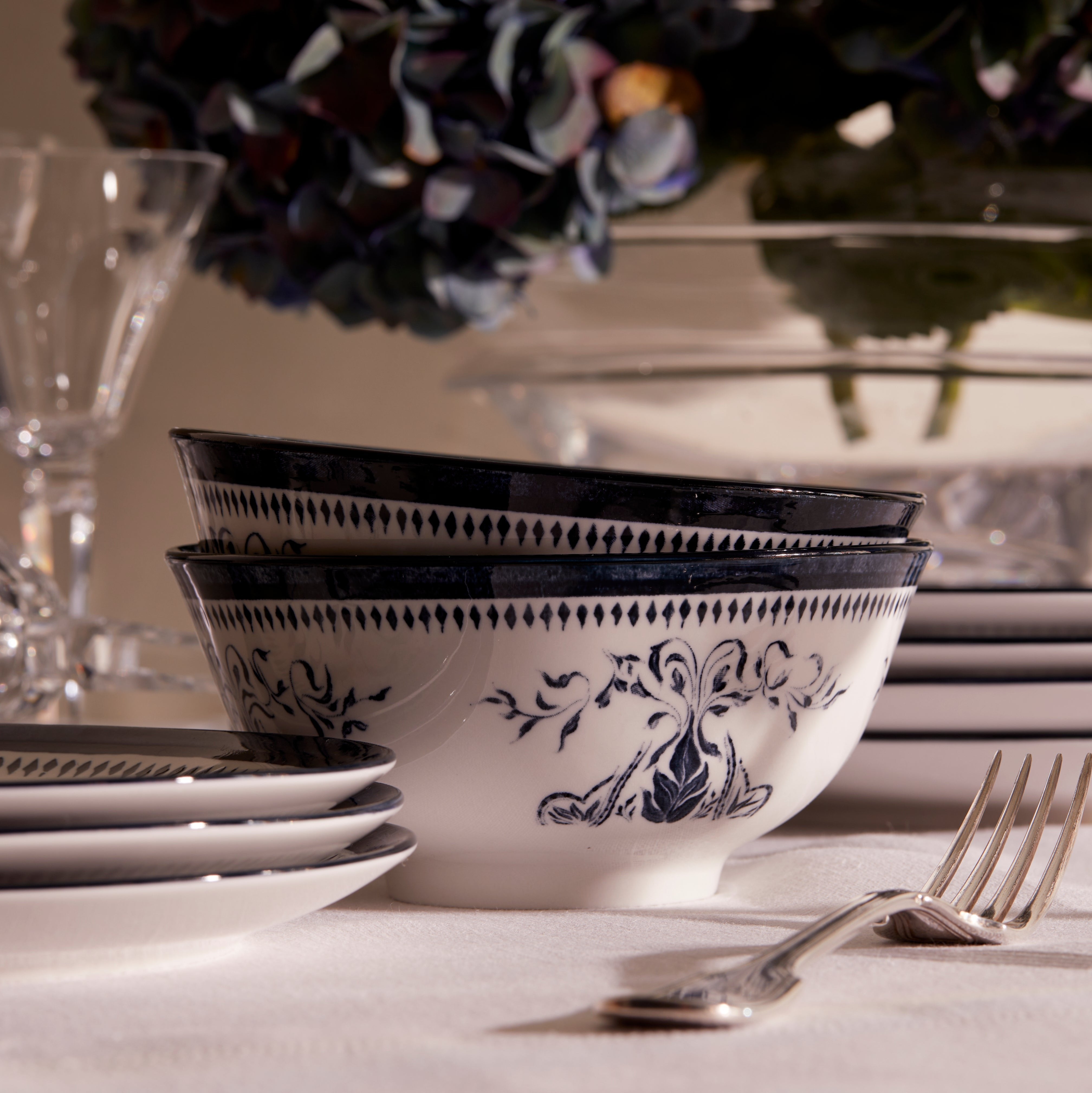 Bruges Porcelain Bowl - Handcrafted Blue Ceramic Serving Bowl for Soup, Salad & Dessert | Elegant Dining & Home Decor