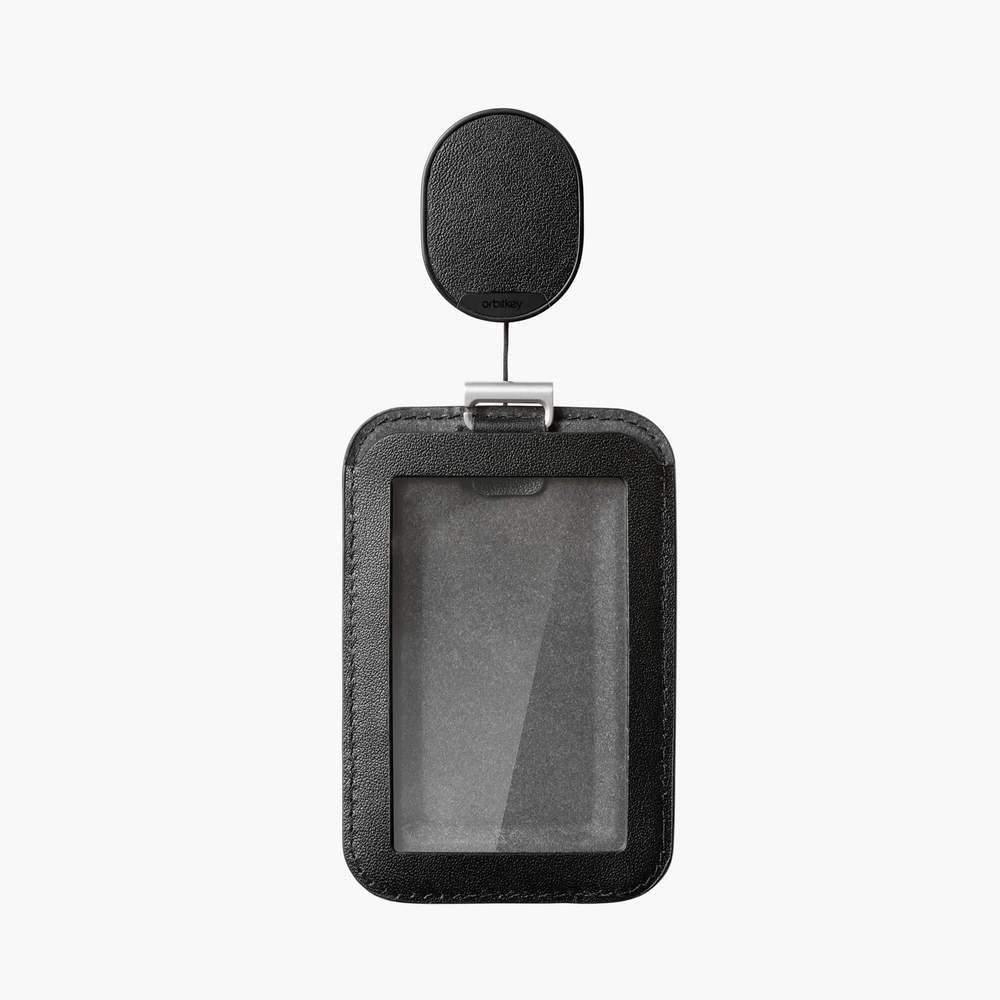 Orbitkey ID Card Holder Pro - Premium LWG-Certified Leather & Dyneema Cord RFID Wallet for 1 Access Card + 2 Credit Cards | Interchangeable Orientation | Perfect for Office, Travel & Contactless Payments (Black)