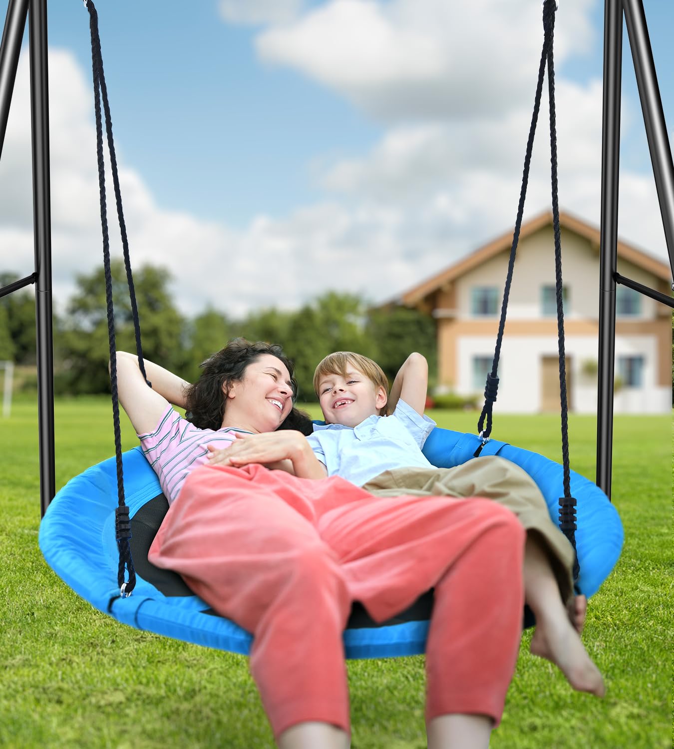 Trekassy Heavy Duty 440lbs Saucer Swing Set with Metal Frame for Kids - Outdoor Backyard Swing Stand for Playground, Garden, and Park Fun