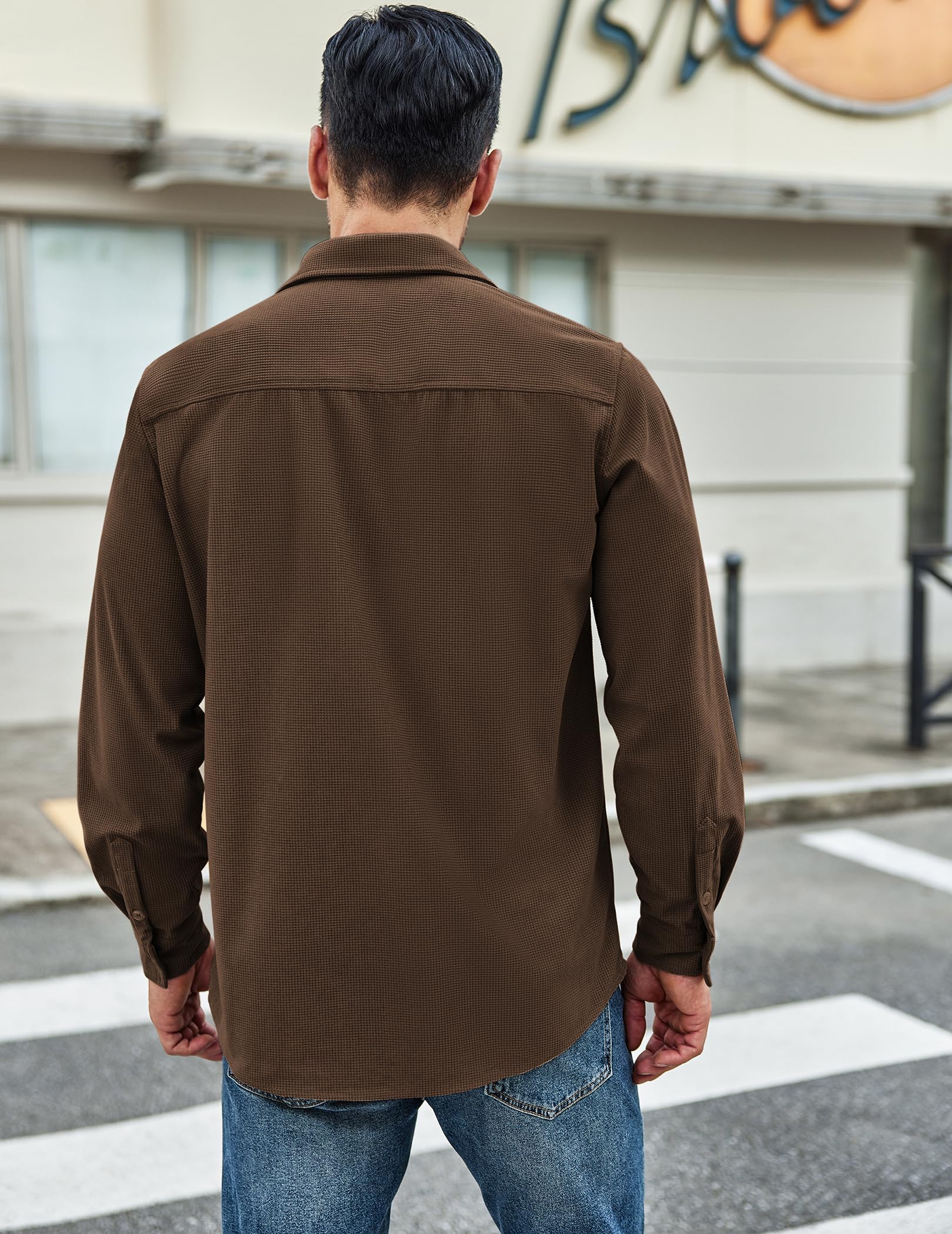 COOFANDY Men's Waffle Knit Button Down Shirt Jacket - Casual Long Sleeve Shacket with Chest Pockets | Perfect for Fall Layering, Outdoor Adventures & Smart Casual Outfits