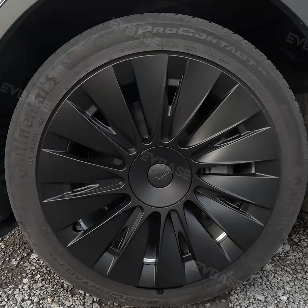 Tesla Model Y 19 Inch Gemini Wheel Covers (4-Piece Set) - Sleek Matte Black Induction Style Hub Caps - Perfect for Protection & Aesthetic Upgrade on Model Y 2017-2023