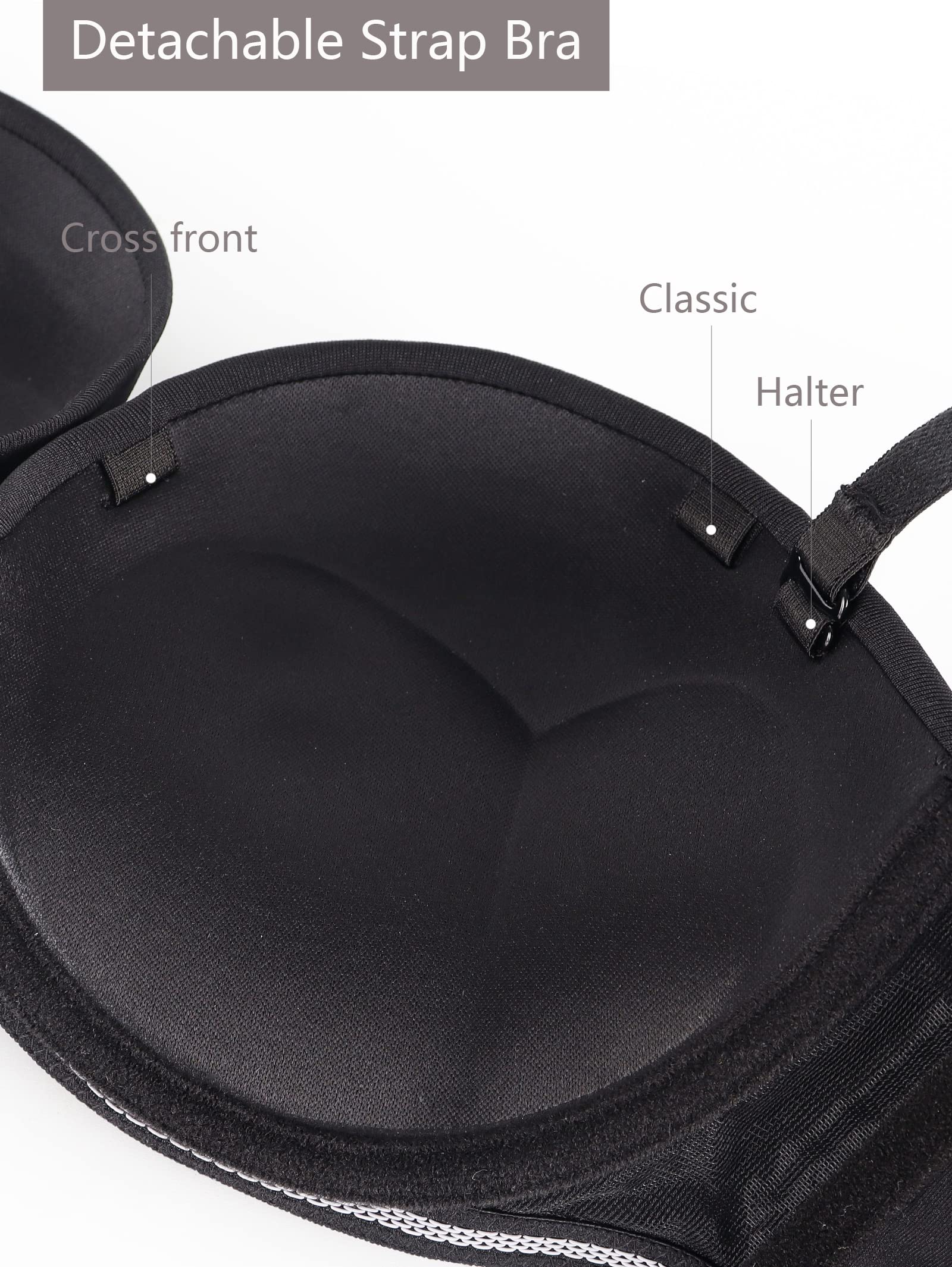 Women's Push Up Strapless Bra - Thick Padded Lift & Support Convertible Bras with Clear Straps | Perfect for Backless Dresses, Formal Wear & Special Occasions