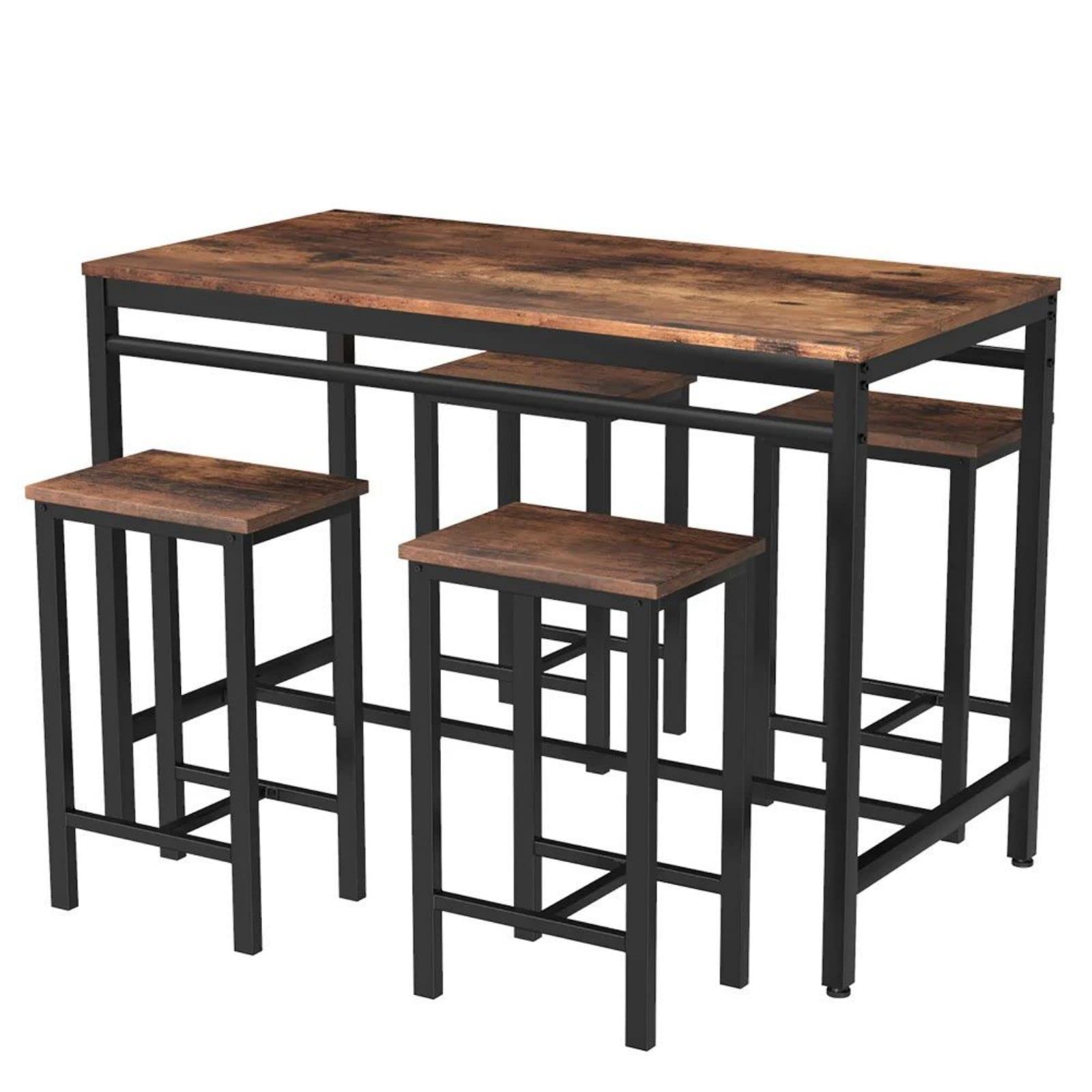 Modern 5-Piece Industrial Bar Height Dining Table Set for 4 - Kitchen & Pub Table with 4 Chairs - Space-Saving Breakfast Nook & Small Space Solution - Perfect for Apartments, Condos & Cozy Dining Areas