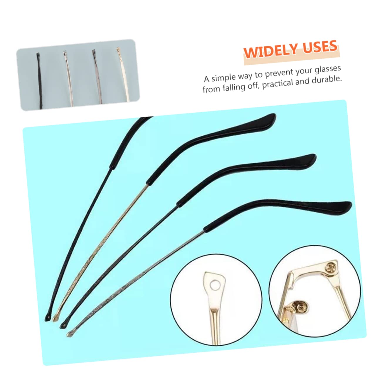 GLEAVI 3 Pairs Glasses Temple Tips - Metal Non-Slip Replacement Ends for Eyeglasses & Sunglasses Frames - Perfect for Reading, Driving, and Outdoor Activities