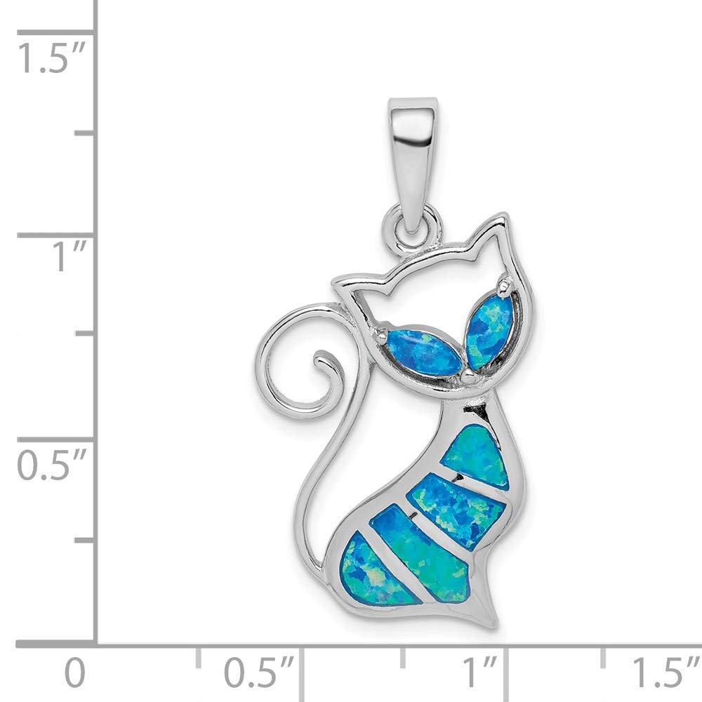 925 Sterling Silver Rhodium-Plated Cat Pendant Necklace with Genuine Created Opal - Elegant Jewelry Gift for Cat Lovers, Birthday, Anniversary & Special Occasions | Perfect for Everyday Wear, Party Accessories & Gift Giving