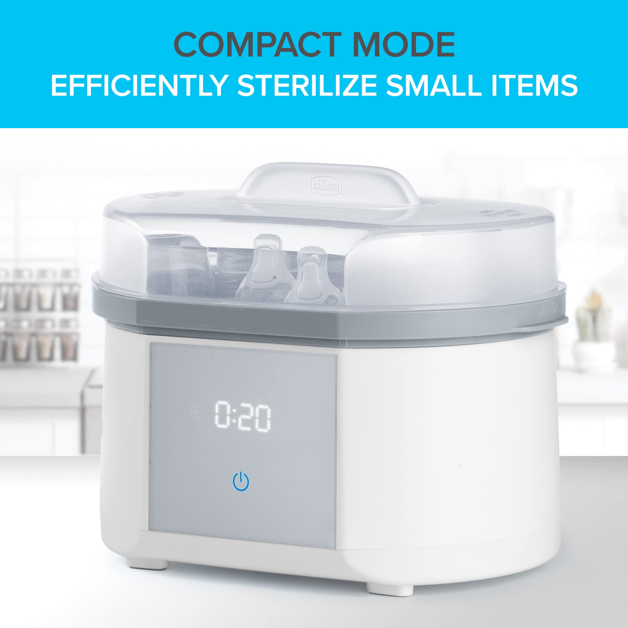 Chicco Advanced Electric Baby Bottle Sterilizer & Dryer - 99.9% Germ Elimination, 4 Programs, 2 Configurations | Automatic Shut-Off | Perfect for Nursery, Daycare & Travel | Fast Sterilization for Bottles, Pacifiers & Breast Pump Parts