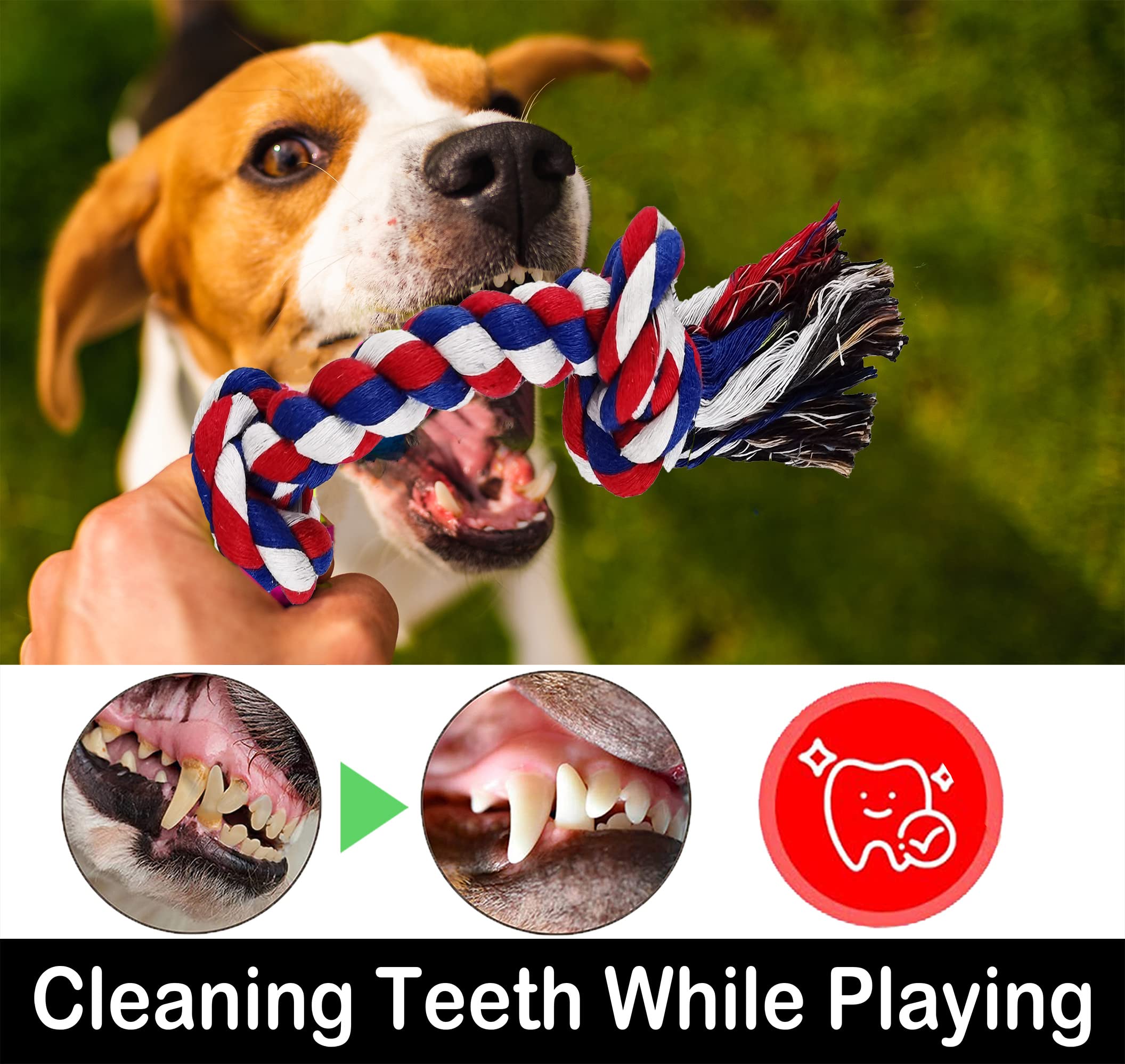 LosFong 12 Pack Indestructible Dog Rope Toys for Large Breeds & Aggressive Chewers - Heavy Duty Dental Chew Toys Made of 100% Cotton for Teeth Cleaning & Tug of War - Perfect for German Shepherds, Pitbulls & Strong Chewers | Great for Playtime, Training & Dental Health
