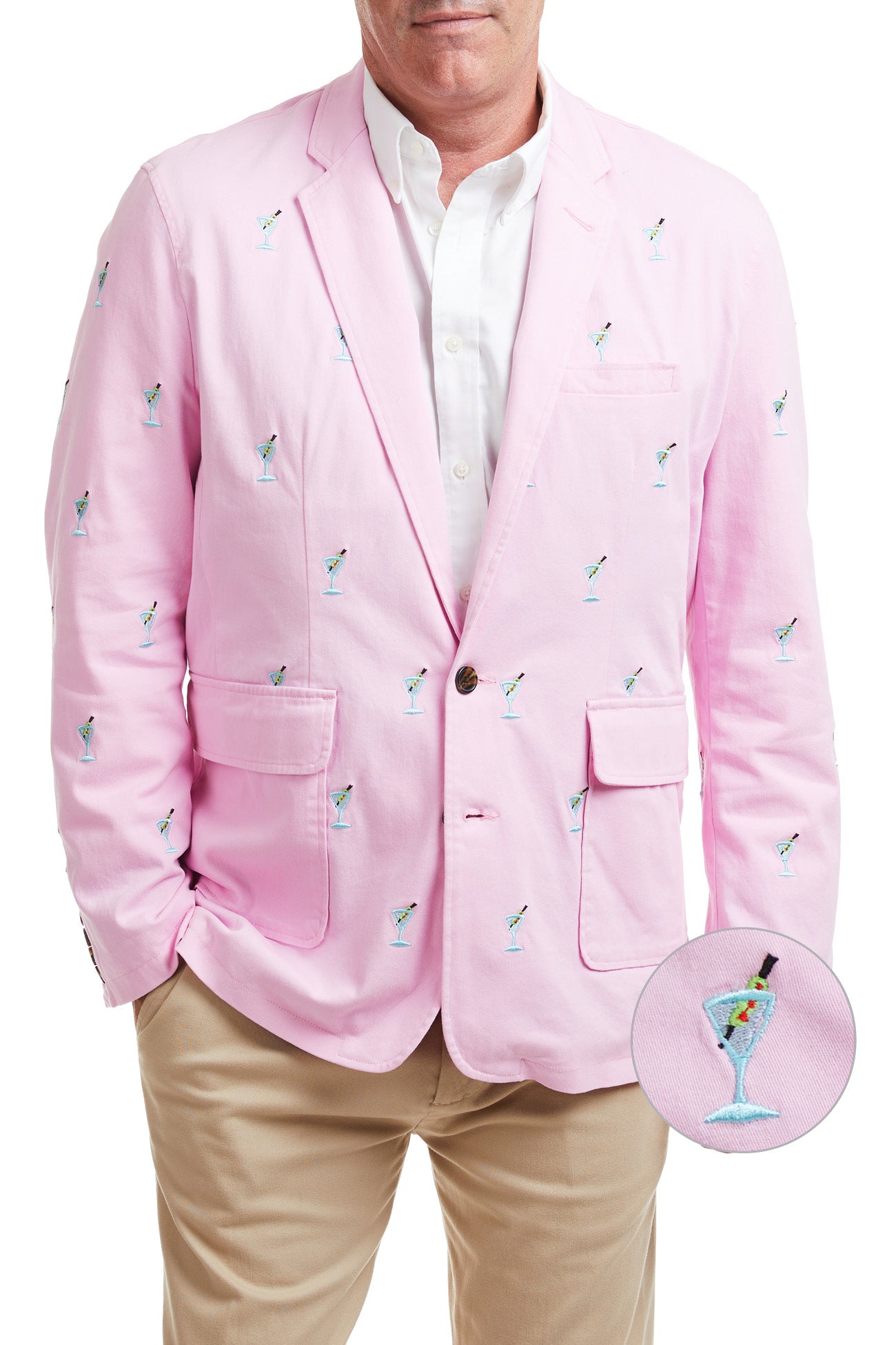 Stylish Pink Spinnaker Blazer with Martini Design - Perfect for Cocktail Parties, Weddings & Business Casual Outfits