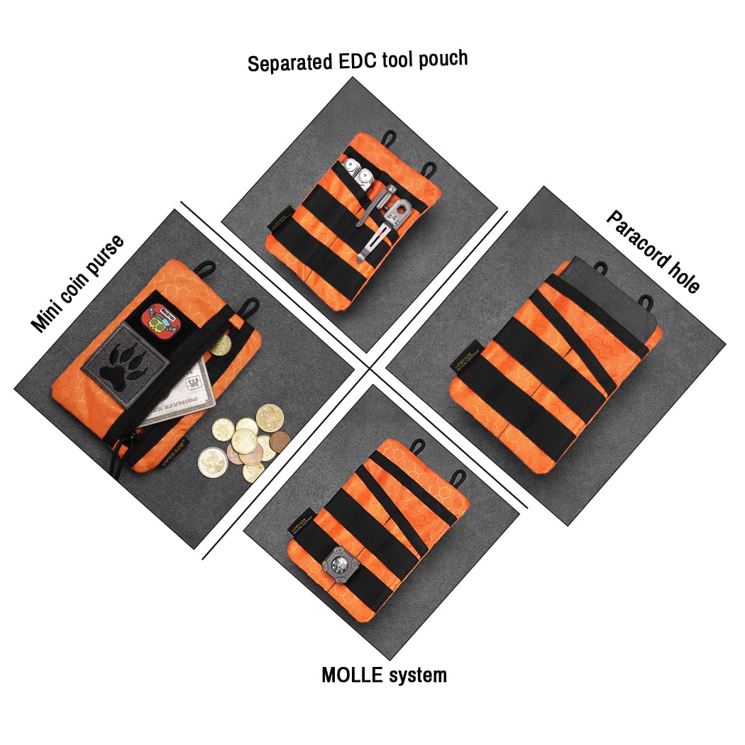 VIPERADE VE3-P EDC Pocket Organizer for Men - 4 Tool Storage Pouch with DIY Patches Area - Compact Organizer for Flashlight, Pocket Knife, Pen & Gear (Orange) - Perfect for Outdoor, Camping & Everyday Carry Essentials
