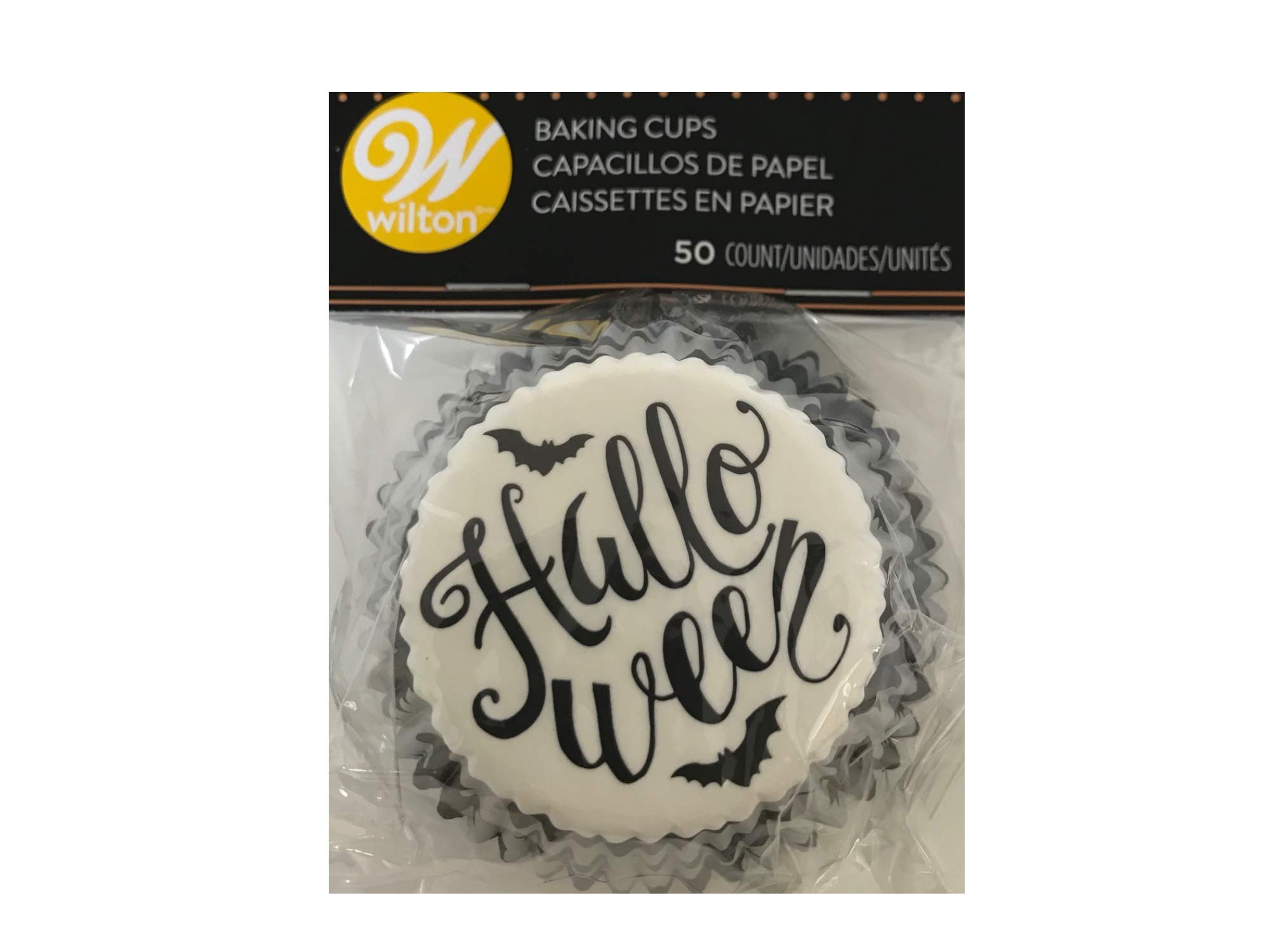 Wilton Baking Cups 50 Count - Halloween Themed Cupcake Liners (Black, Grey, White) for Party Decorations & Holiday Baking