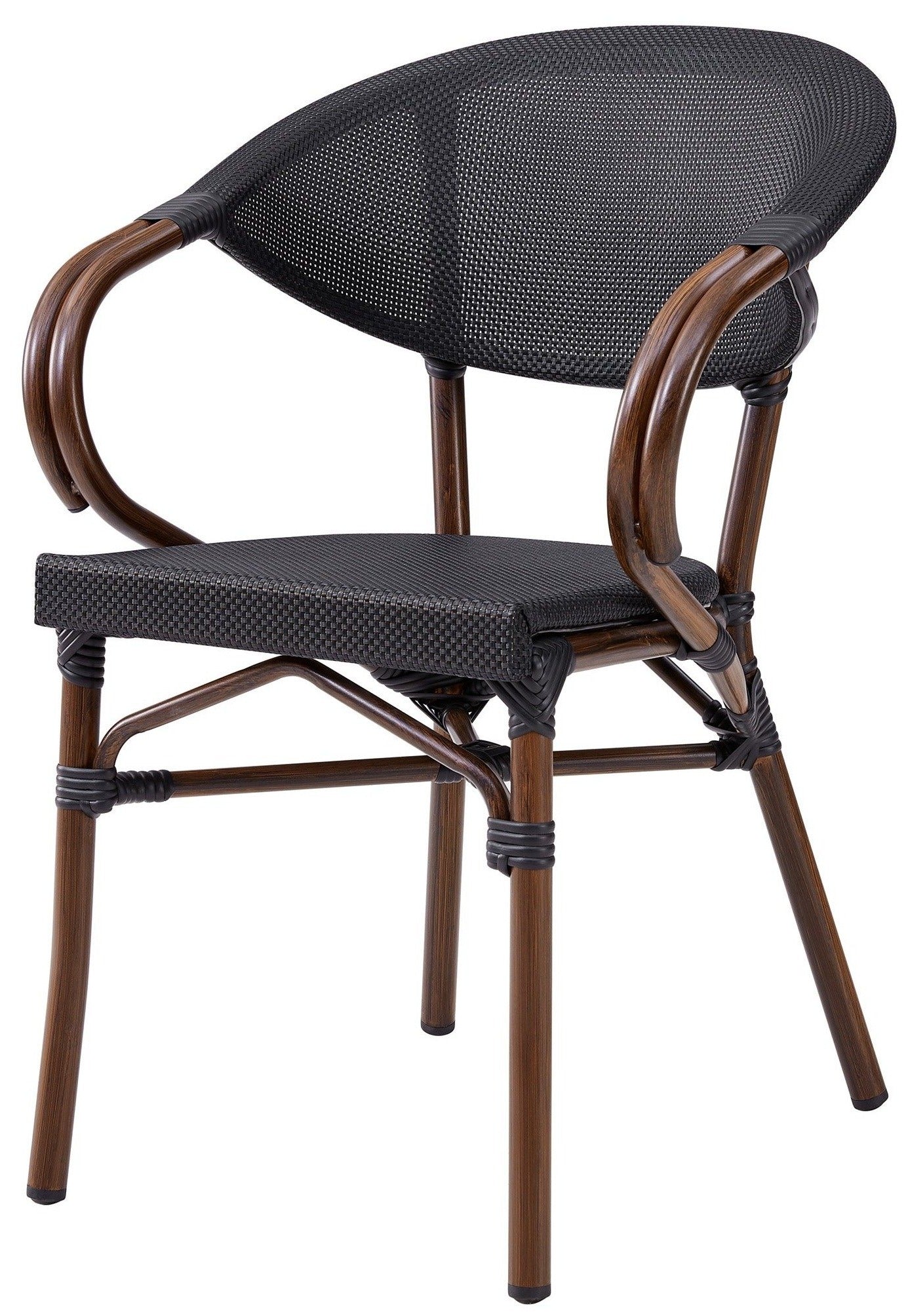Jannie Stacking Armchair Set of 2 - Black Mesh & Brown Wood Frame Modern Dining Chairs 90392BLK - Perfect for Restaurants, Cafes, and Home Dining Rooms