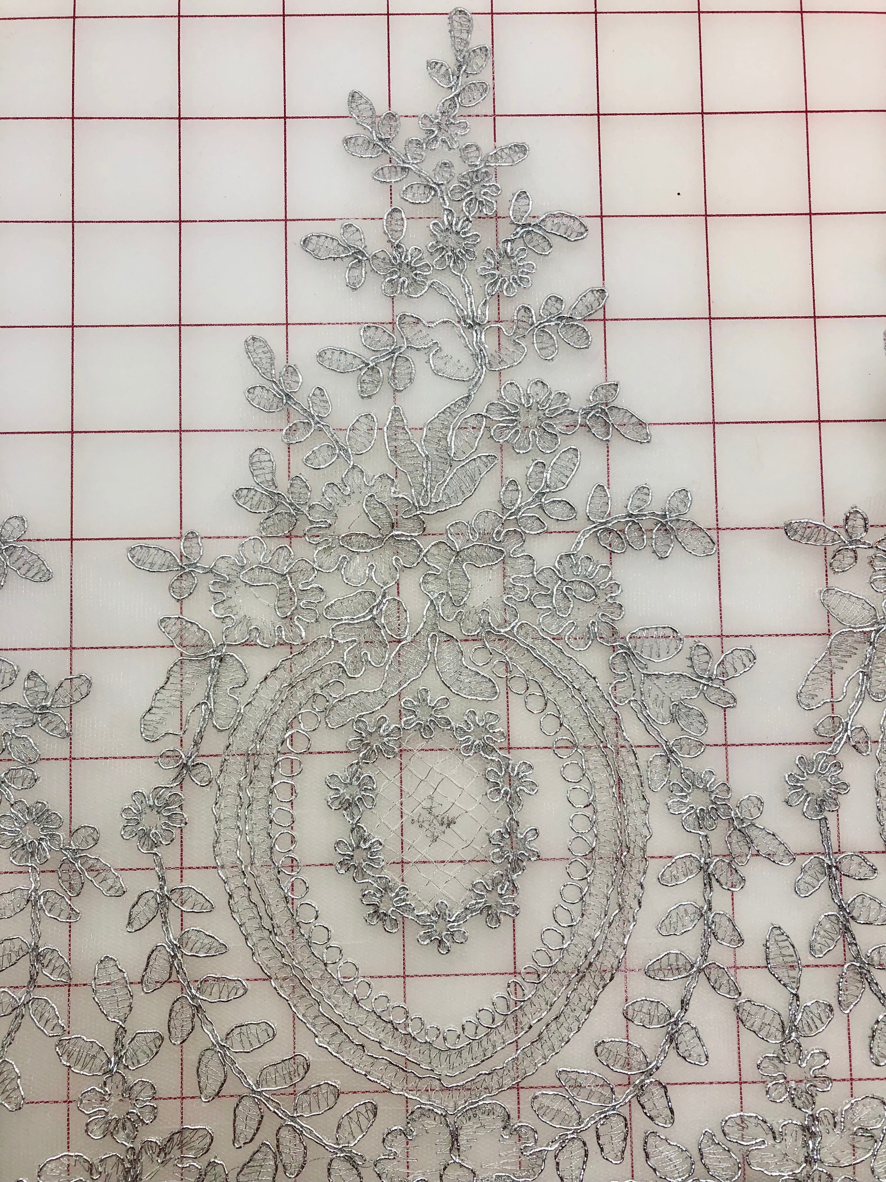 Silver Metallic Corded Lace Trim - Elegant Decorative Edging for Wedding Dresses, Home Decor & DIY Crafts