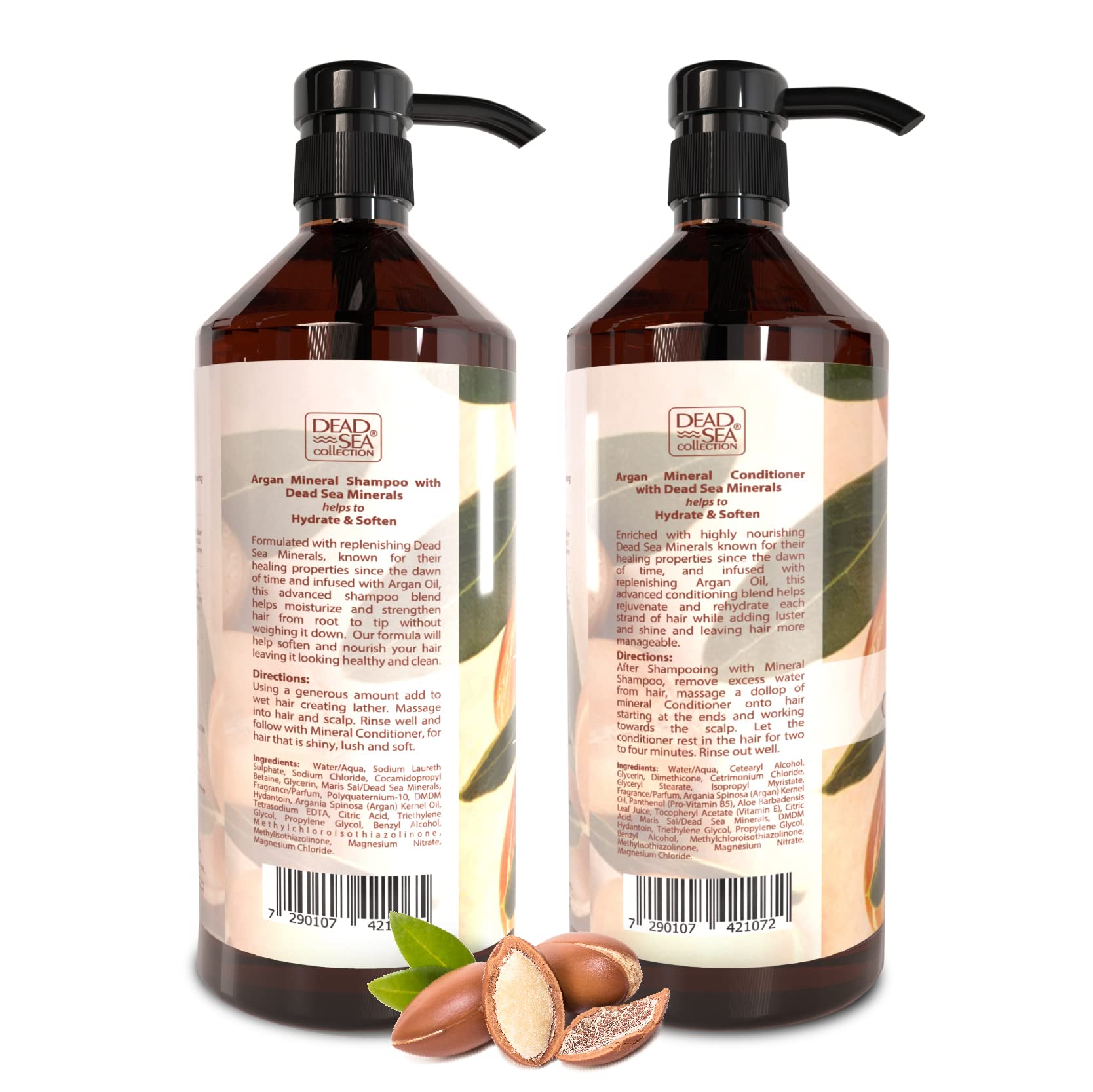 Dead Sea Minerals Shampoo & Conditioner Set with Argan Oil - Hydrating & Softening Hair Care for All Hair Types (33.8oz Shampoo + 30.6oz Conditioner) - Perfect for Dry, Damaged Hair & Daily Nourishment