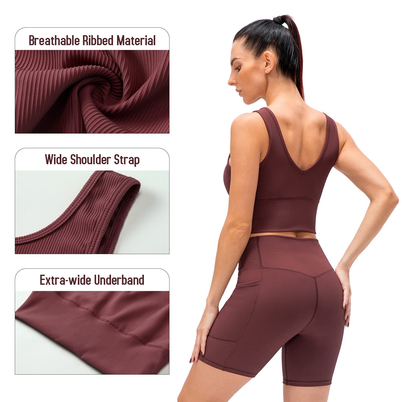 F FABOBJECTS® Women's 2-Piece Workout Set - Ribbed Crop Top & High Waist Yoga Shorts - Gym, Running, Pilates & Lounge Wear