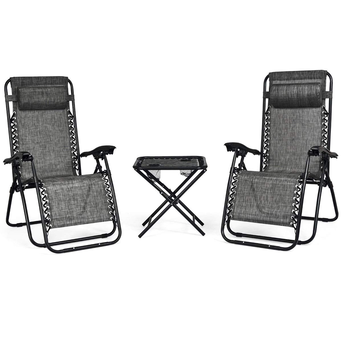 Giantex 3-Piece Zero Gravity Lounge Chair Set - Patio, Poolside & Outdoor Recliner with Folding Table - Comfortable Chaise Lounge for Backyard, Garden & Beach Relaxation (Gray)