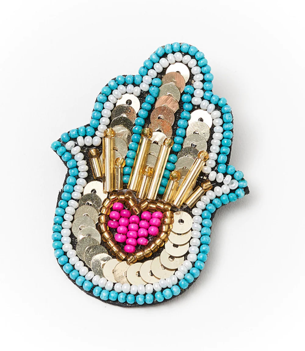 Hamsa Beaded Brooch Pin - Handmade Beaded Hamsa Hand Pin for Women - Elegant Jewelry Accessory for Jackets, Scarves, Bags & Special Occasions
