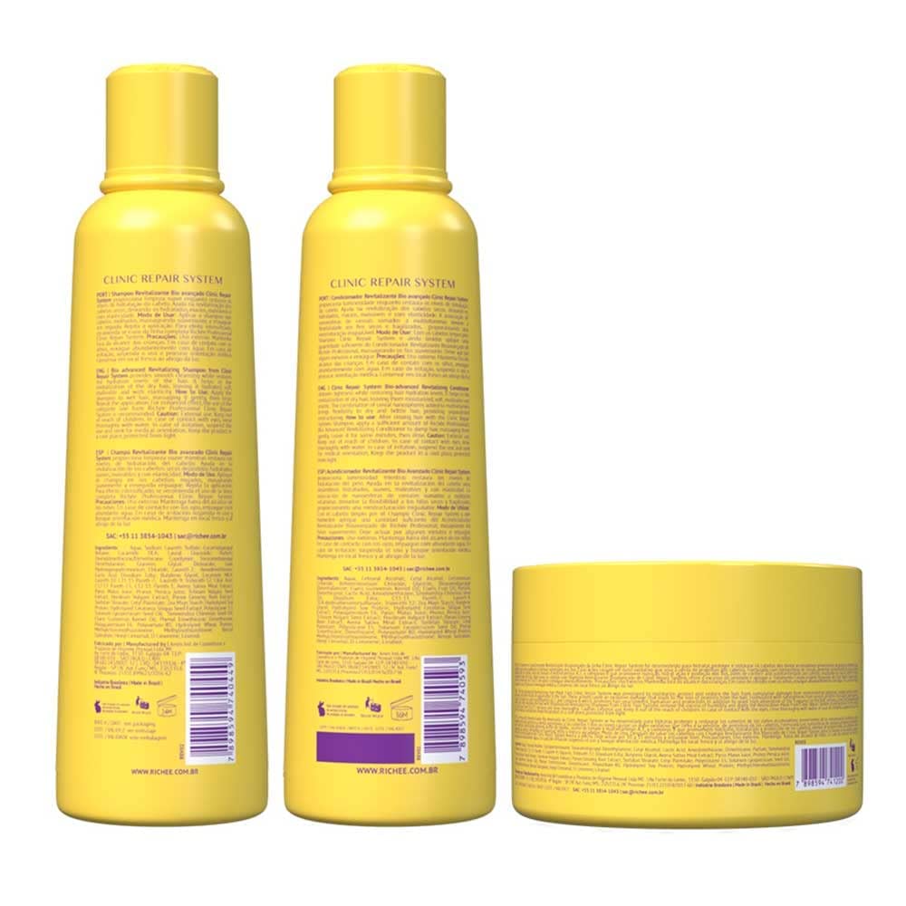 Richée Professional Hair Repair System Kit - Deep Conditioning Shampoo, Conditioner & Hair Mask Set (2x 8.4oz + 1x 8.8oz) for Damaged & Dry Hair - Salon Quality Treatment at Home