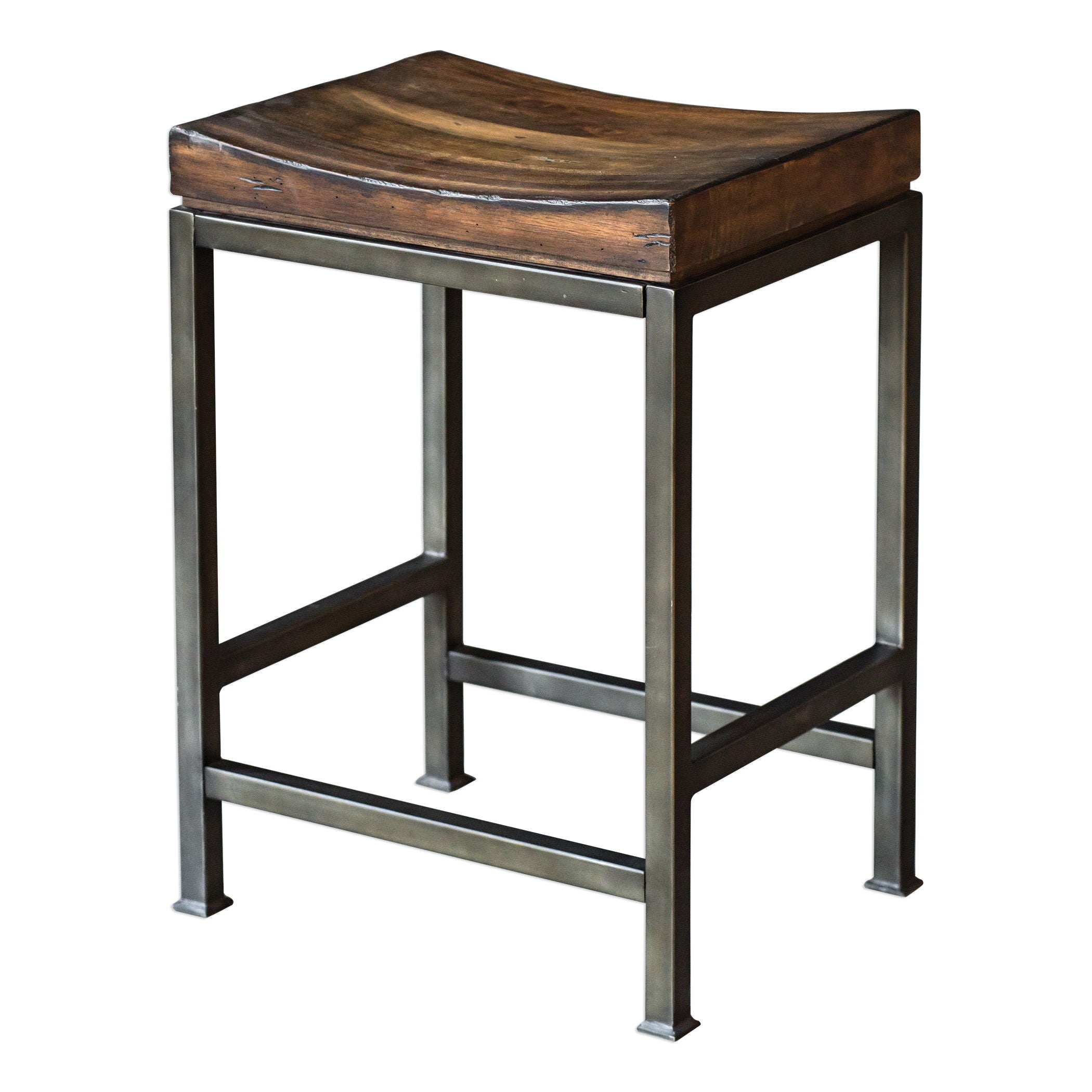 Beck Wood Counter Stool - Dark Brown & Black Wooden Bar Stool for Kitchen Island, Breakfast Nook, and Home Bar - Rustic Modern Dining Chair with Comfortable Seat