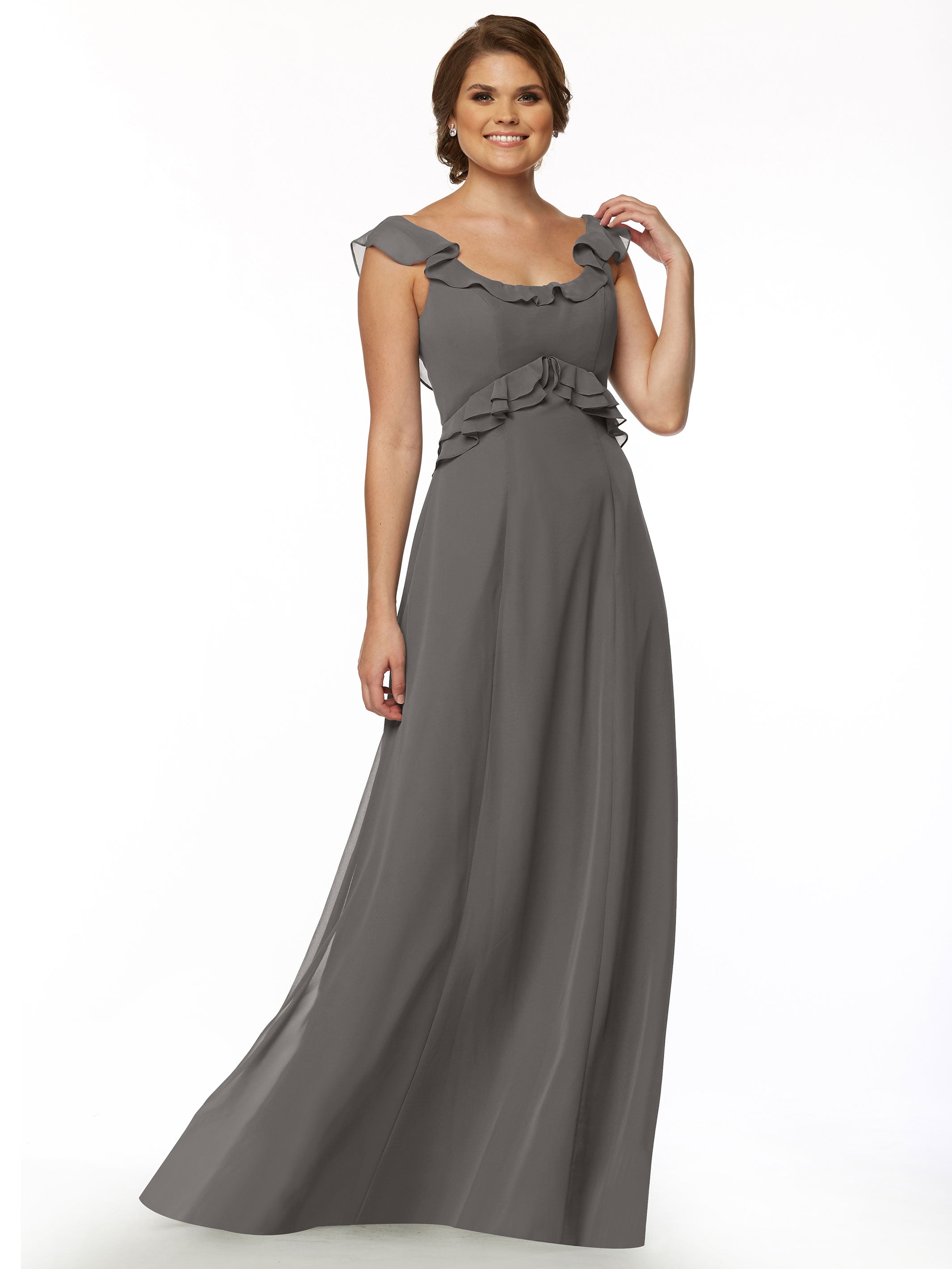 Elegant 80173 Chiffon Off-The-Shoulder A-Line Bridesmaid Dress with Ruffled Bodice - Perfect for Weddings, Formal Events & Special Occasions