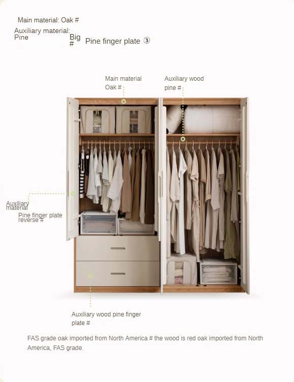 Solid Oak Wood Wardrobe & Floor Cabinet Set - Durable Storage for Bedroom, Closet, and Living Room Organization