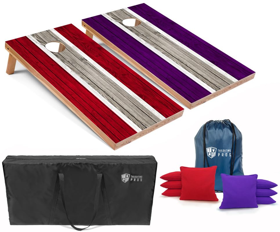 Tailgating Pros Striped LED Cornhole Board Set with Built-in Lights - 4'x2' Regulation Size, Multicolor LED Lighting, 8 Bean Bags & Carrying Cases - Perfect for Backyard Parties, Tailgating & Outdoor Games