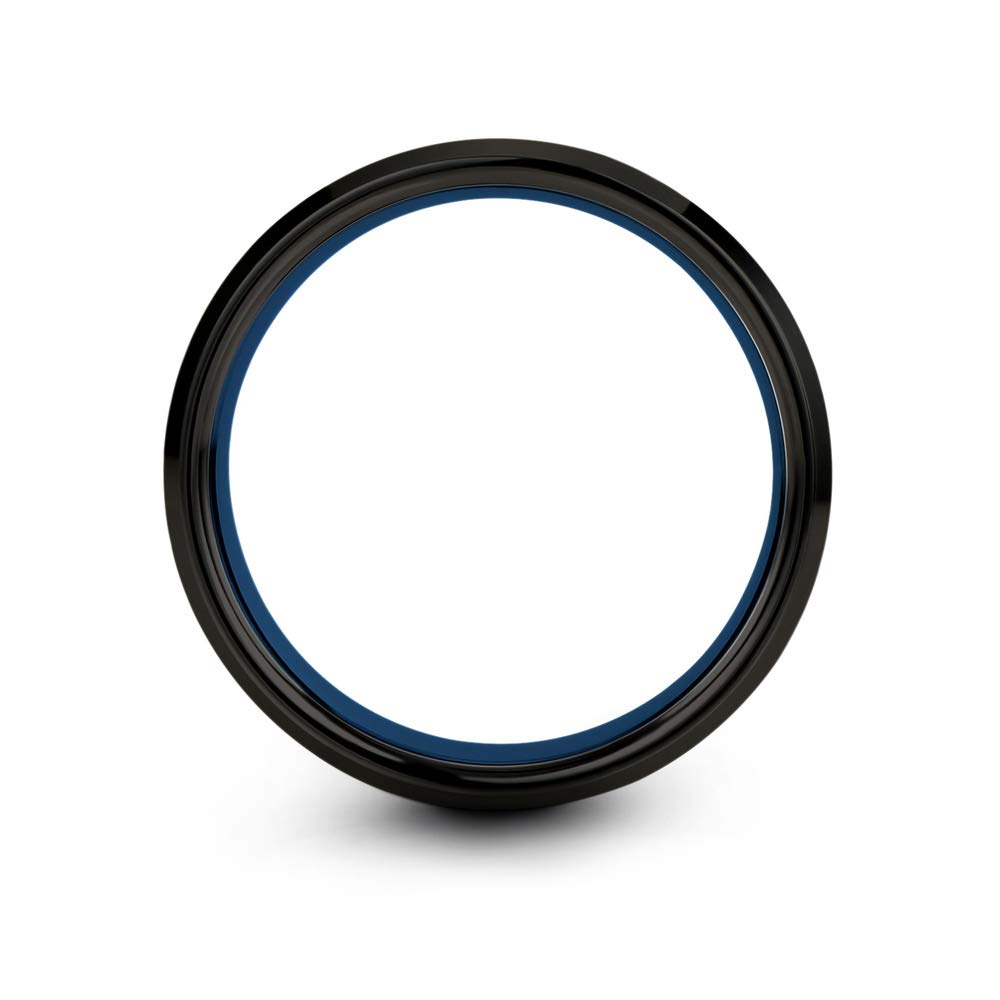 Tungsten Carbide Wedding Band Ring 8mm for Men & Women - Blue Black Center Line, Bevel Edge, Brushed/Polished Finish - Custom Engraved Anniversary & Engagement Ring - Perfect for Weddings, Proposals & Special Occasions