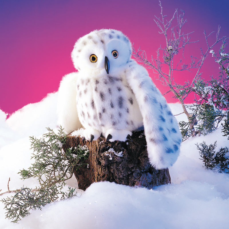 Folkmanis Snowy Owl Hand Puppet with Rotating Head - Interactive Stuffed Animal Toy for Storytelling, Education & Playtime Fun