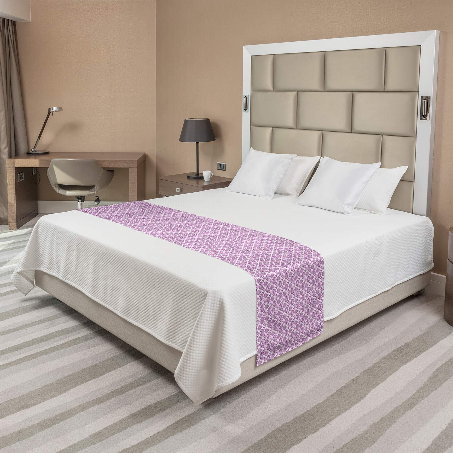 Ambesonne Victorian Floral Bed Runner - Lavender Bloom Blossom Continuous Design, Decorative Bed Scarf for Queen & King Beds | Perfect for Hotels, Homes & Guestrooms in Fuchsia - Elegant Bedroom Decor & Wedding Accent