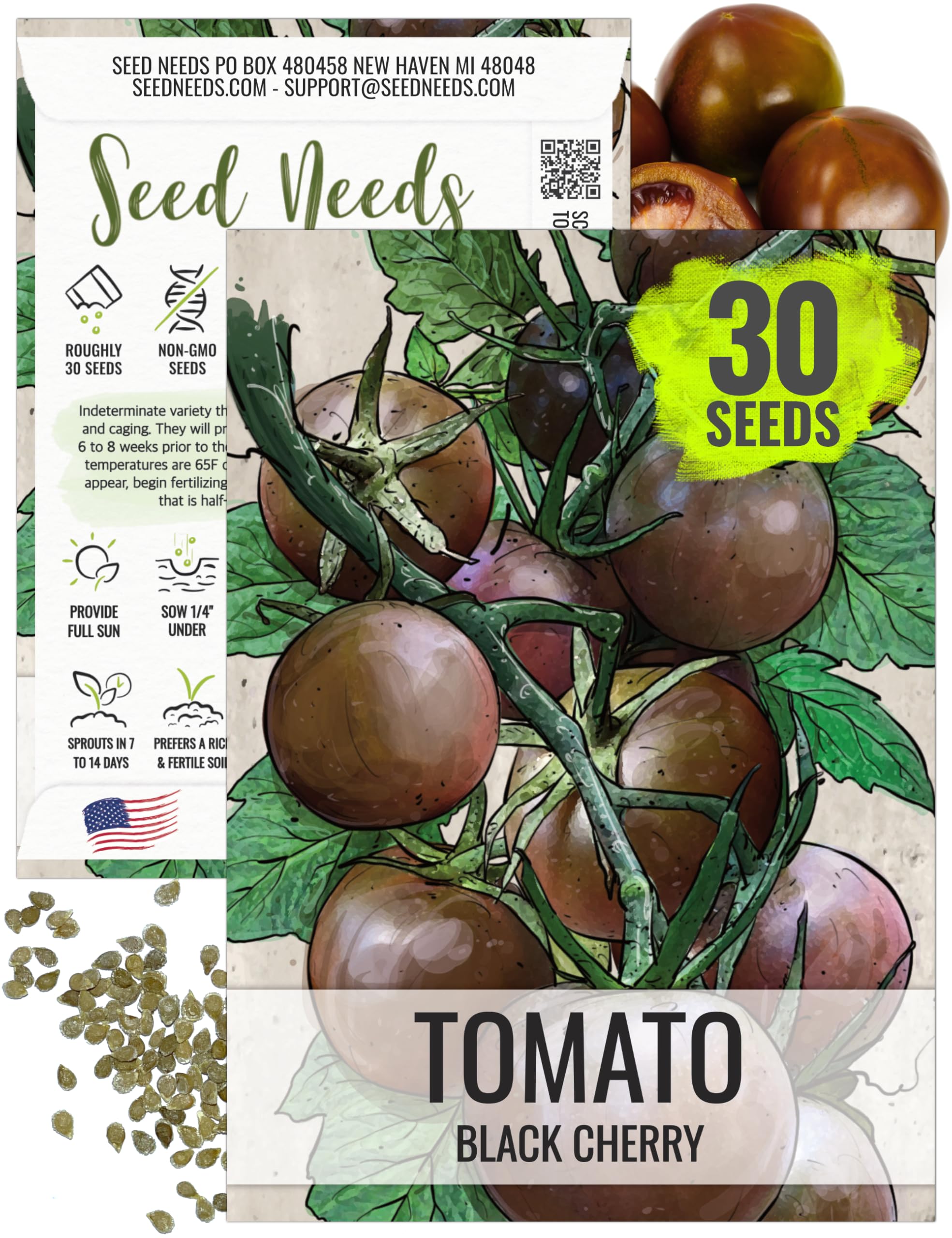 Organic Black Cherry Tomato Seeds for Planting - Non-GMO Heirloom, Untreated, Indeterminate Variety - Grow Juicy Sweet Tomatoes in Home Garden, Containers or Raised Beds - Perfect for Salads, Snacking & Fresh Eating (1 Pack)