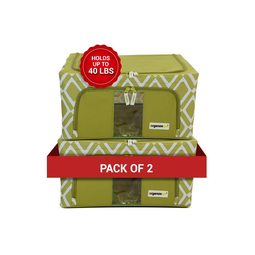 Foldable Clothes Storage Bag Organizer - Large Capacity Collapsible Closet Box with Sturdy Zippers & Strong Handles - Premium Fabric for Blankets, Seasonal Clothes & Bedding Storage - Under Bed & Closet Organization - 2 Pack (Small, Pistachio Pattern) - Perfect for Home, Dorm & Travel Storage Solutions