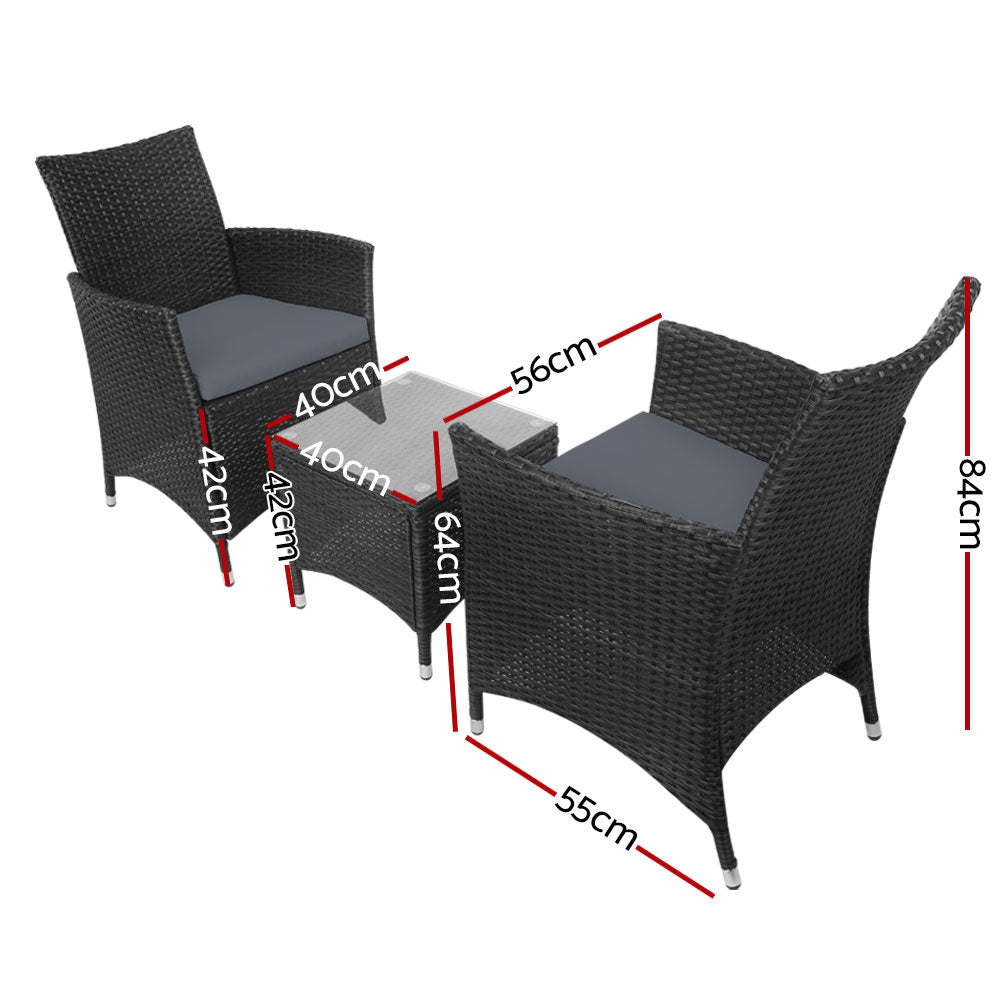 3-Piece Black Wicker Outdoor Furniture Set - Patio, Garden, Poolside & Backyard Lounge Set for Relaxing & Entertaining