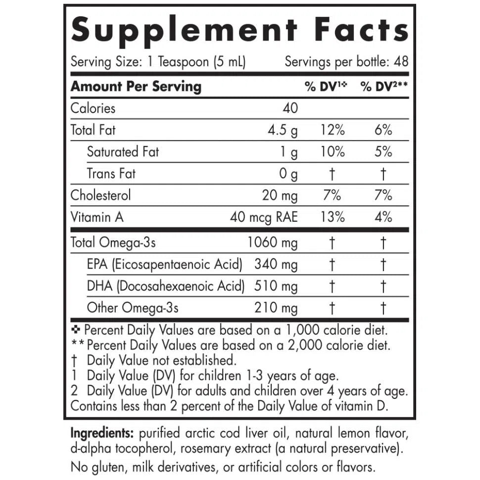 Nordic Naturals Arctic Cod Liver Oil Lemon Flavor - Omega-3 EPA & DHA Supplement for Heart, Brain & Joint Health - Supports Immune System & Overall Wellness - Great for Adults & Kids Daily Nutrition