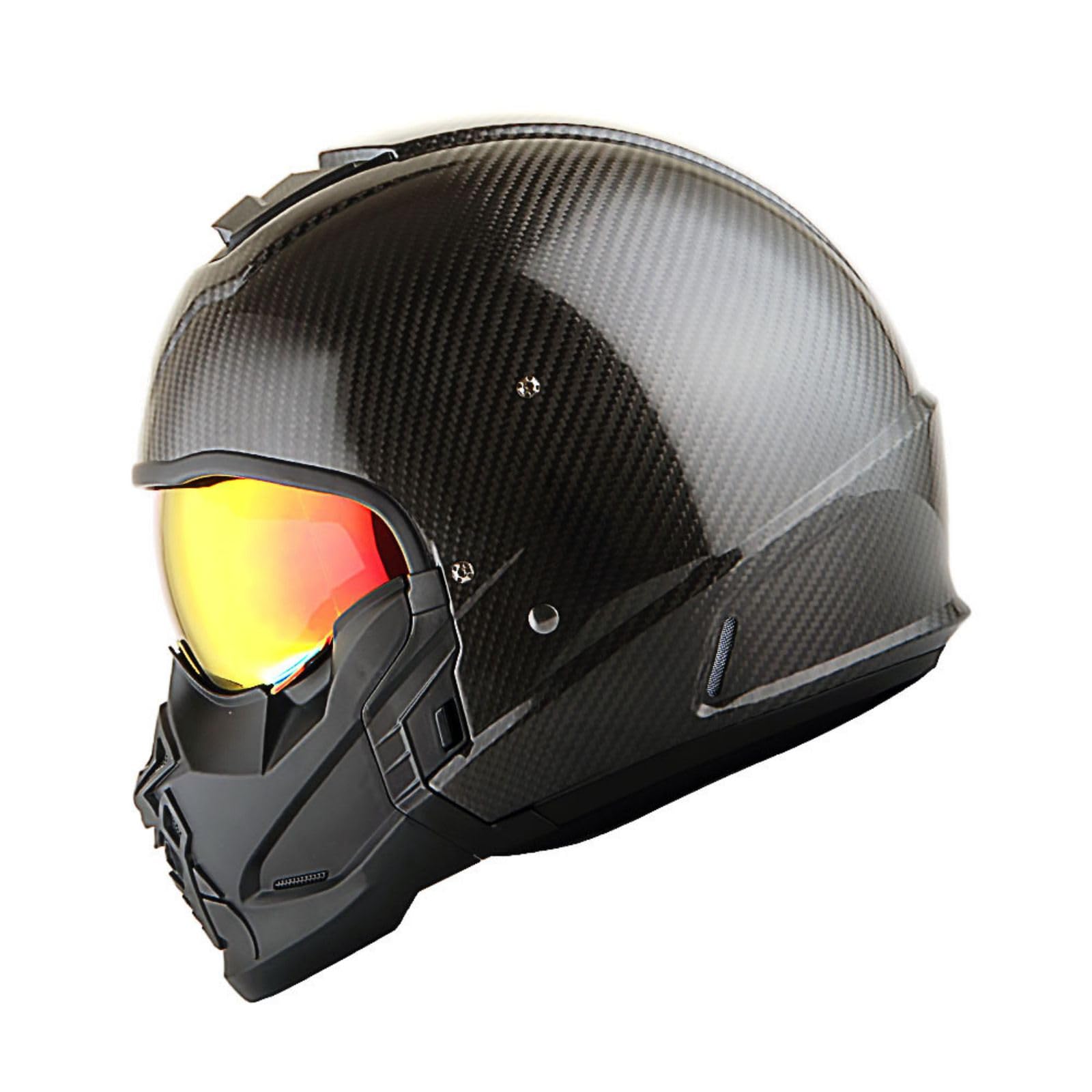 Martian Genuine Carbon Fiber Motorcycle Helmet HB-B2 - DOT Approved Full Face & Open Face Glossy Black - Lightweight & Durable for Street Riding, Racing & Cruising