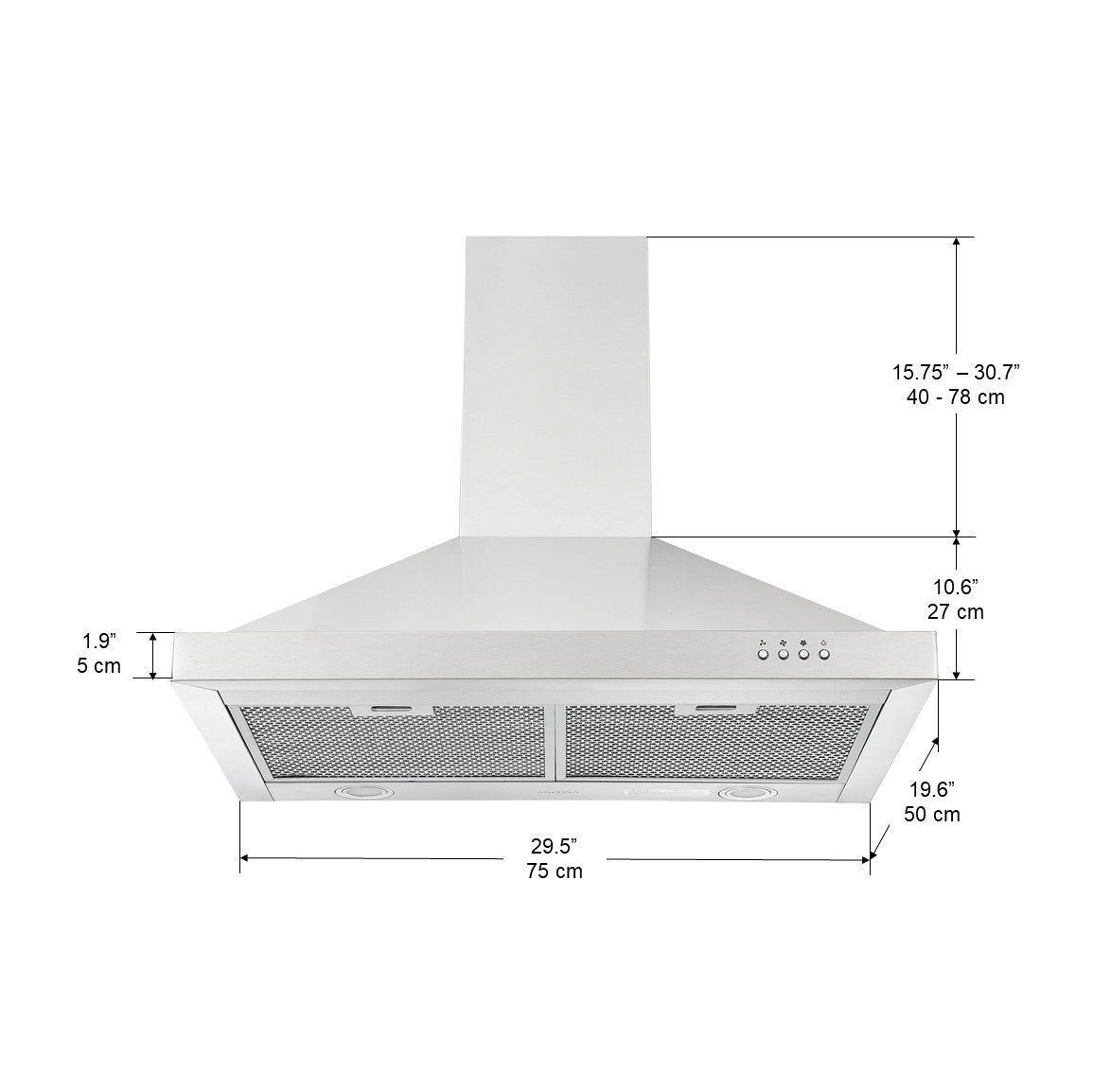 WPRV430 30-Inch Stainless Steel Wall Mount Pyramid Range Hood - Powerful Kitchen Ventilation for Modern Homes