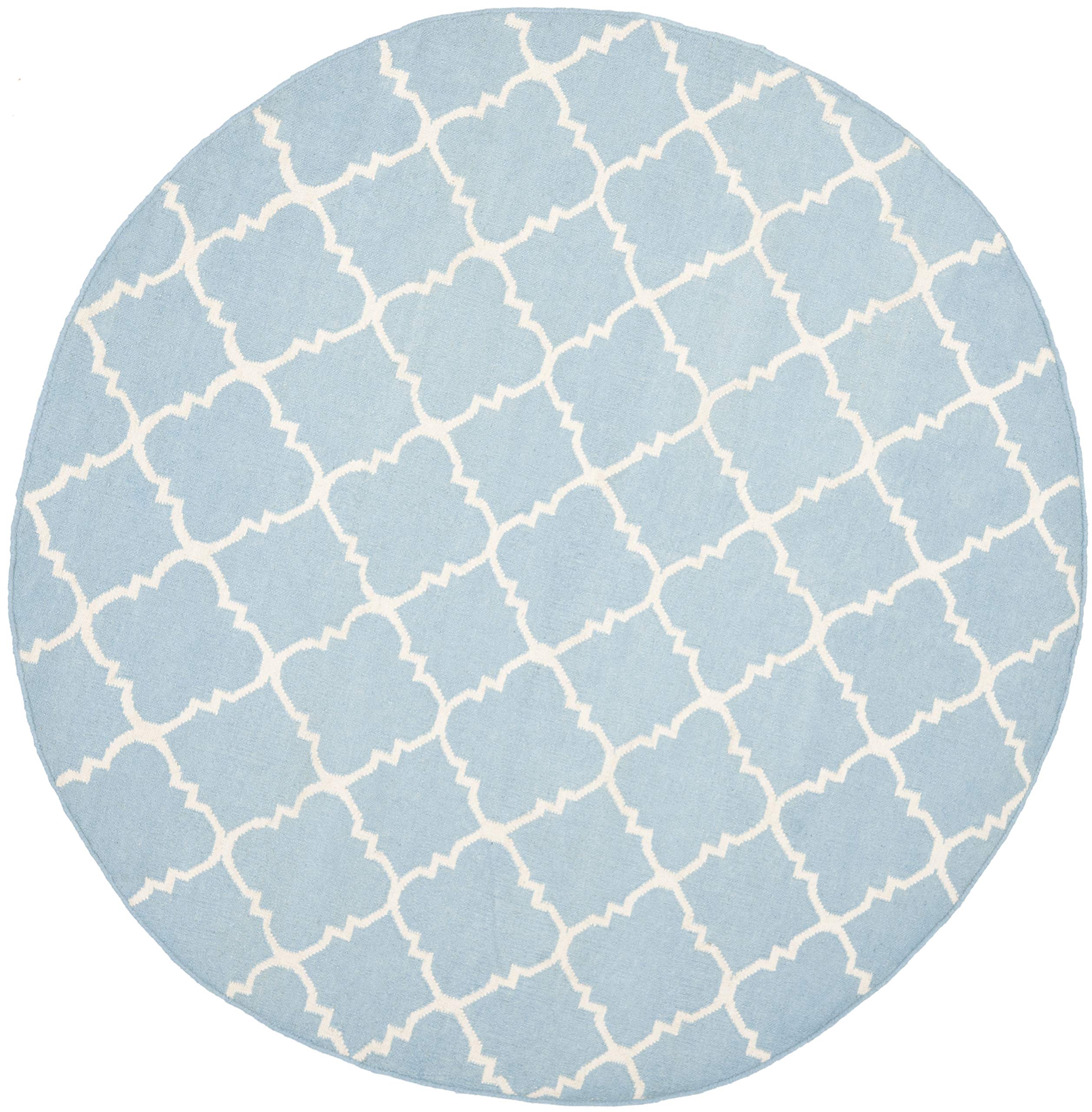 SAFAVIEH Dhurries Collection 8' Round Handmade Flat Weave Wool Area Rug - Light Blue & Ivory - Durable for High Traffic Areas - Perfect for Living Room, Bedroom, Dining Room & Office (DHU554B)