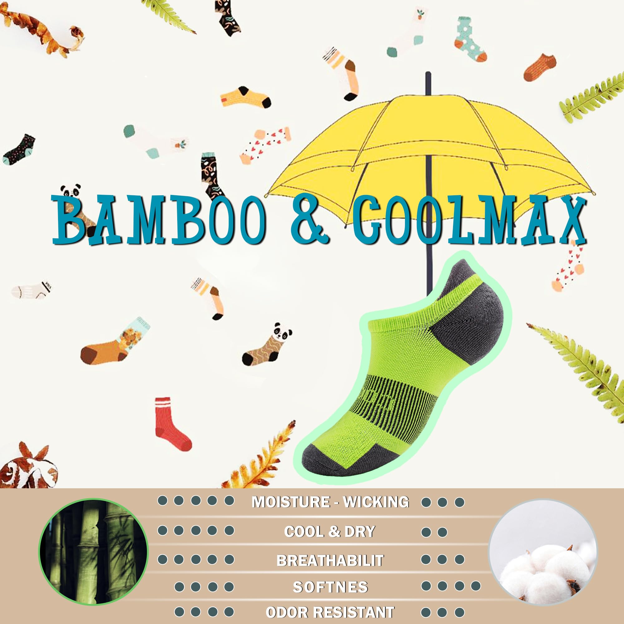 BRISIRA Coolmax Bamboo Viscose Kids No Show Socks - Breathable Compression Athletic Running Socks for Boys & Youth - Cushioned Ankle Support for Sports, School & Daily Activities